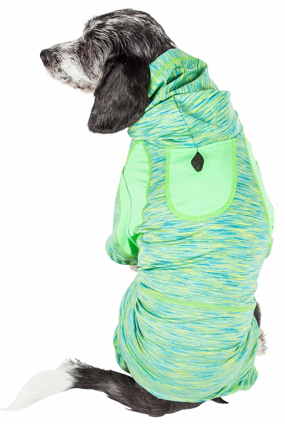 Pet Life  Active Downward Dog Hoodie and Flexible Full Body Dog T-Shirt - Lightweight Dog Fitness Tracksuit and Yoga Dog Clothes