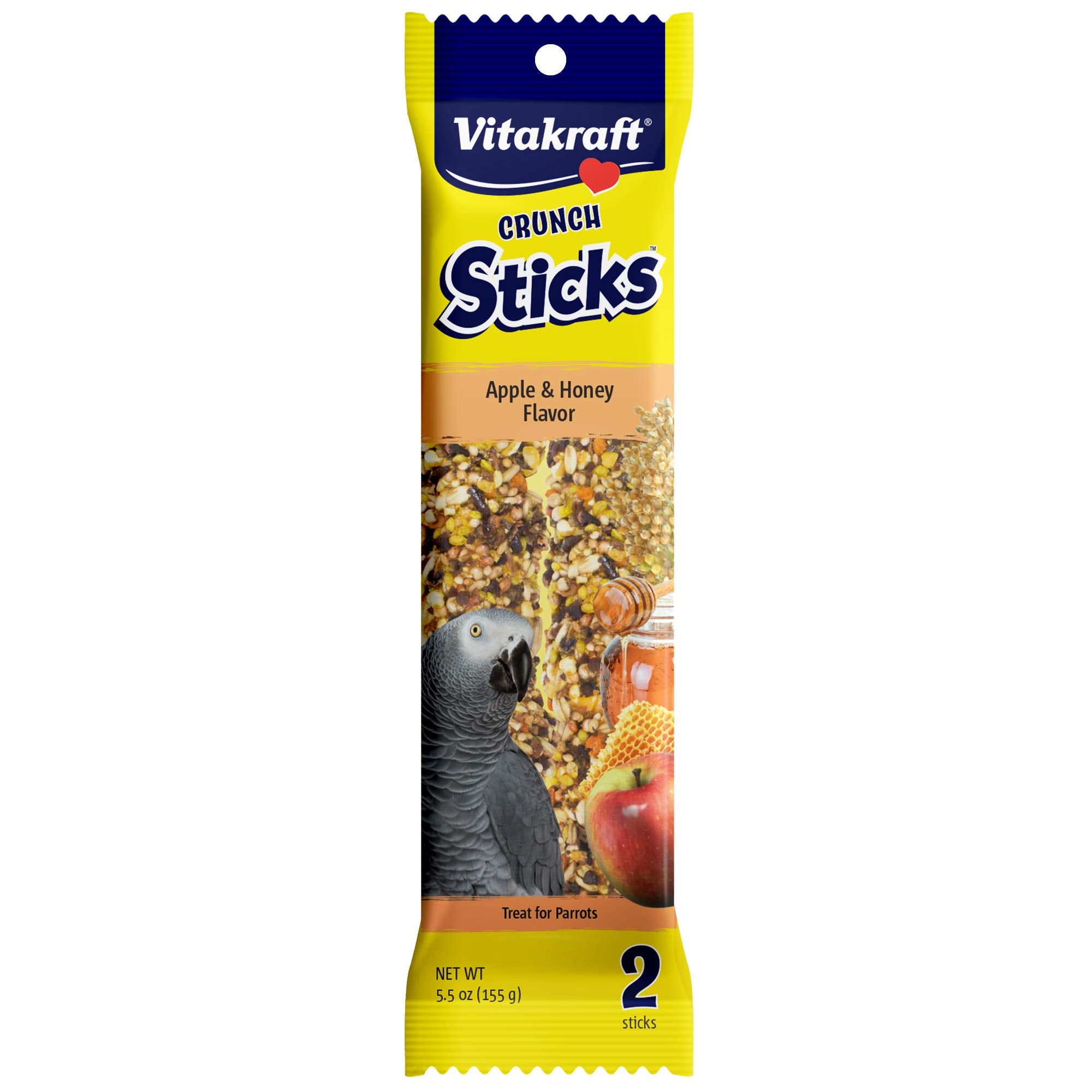 Vitakraft Crunch Sticks Apple & Honey Flavor Bird Treat for Parrots (2 Sticks), 5.5 oz