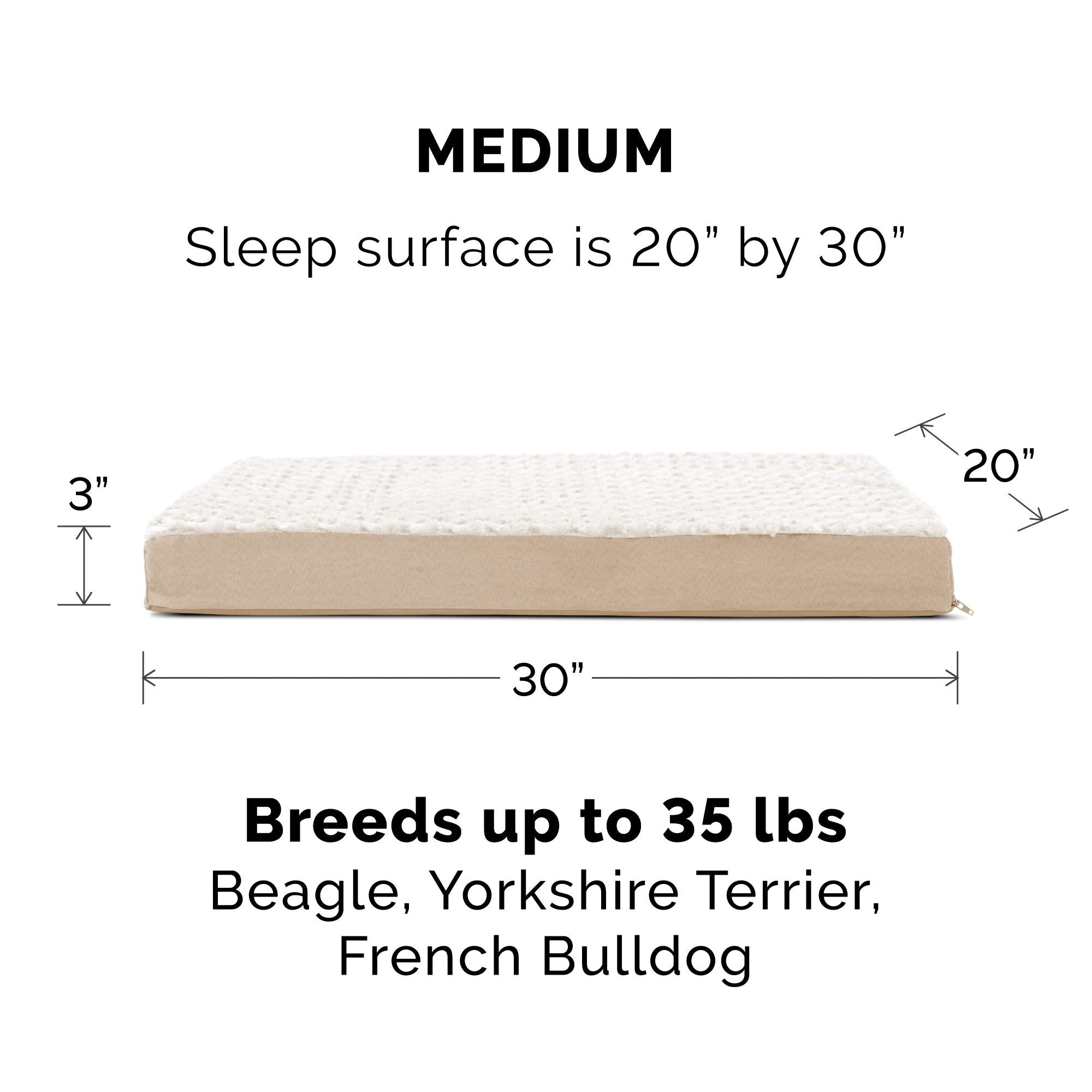 Furhaven Replacement Dog Bed Cover Ultra Plush Faux Fur & Suede Mattress, Machine Washable - Cream, Medium