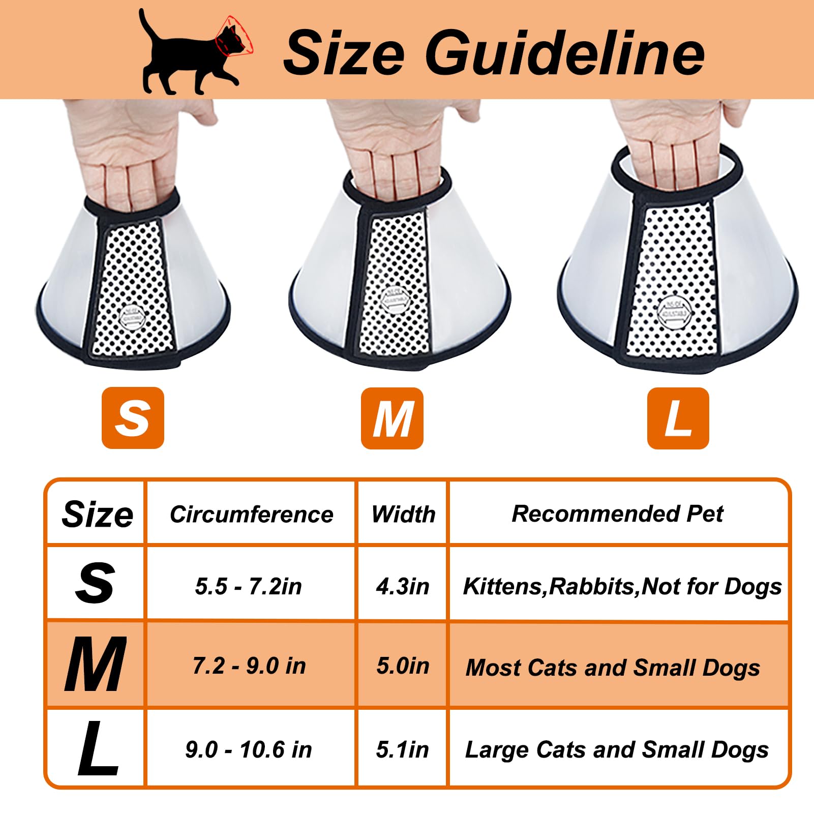 Vivifying Cat Cone, Adjustable Recovery Pet Cone, 8.1 Inches Lightweight Plastic Elizabethan Collar for Cats, Mini Dogs and Rabb