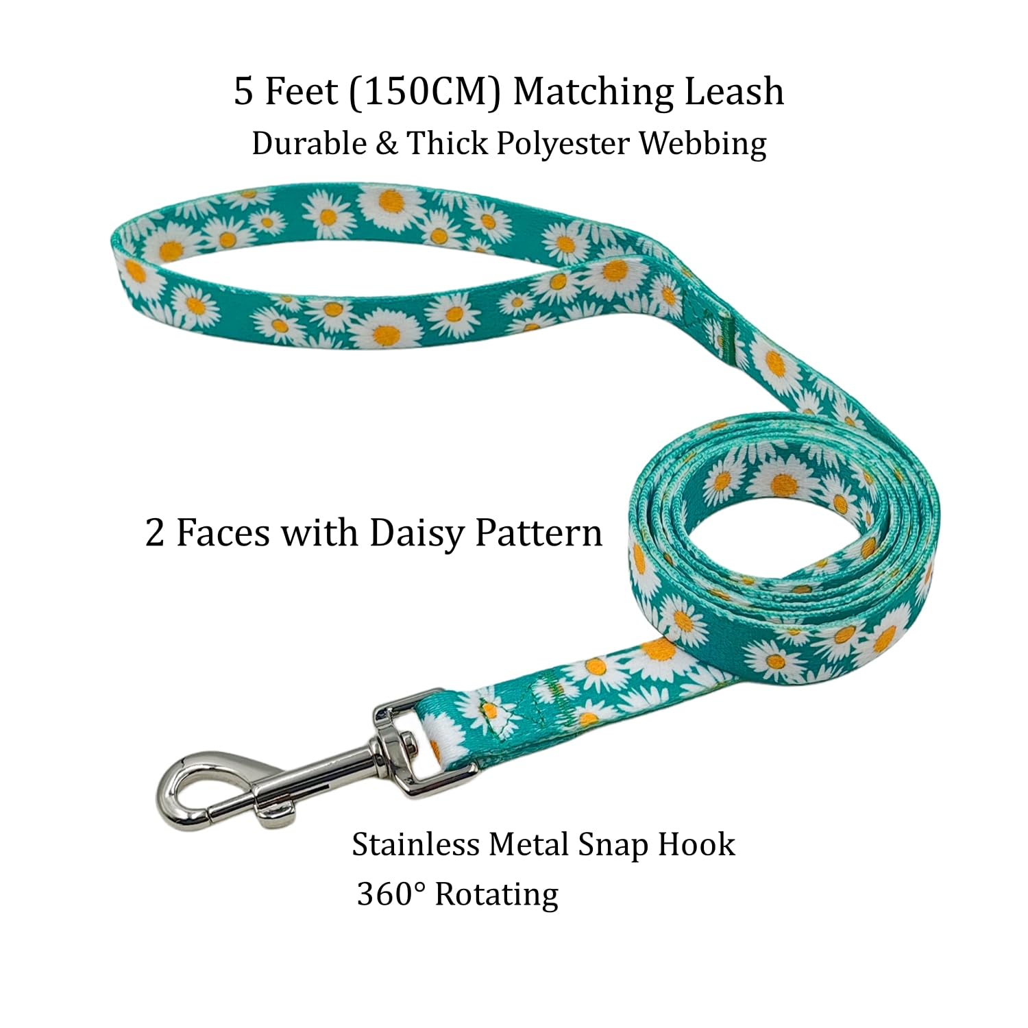Olahibi Dog Collar And Leash Set, Cute Daisy Pattern, Polyester Material, 5Ft Leash, For Medium Dogs.(Medium,Green Daisy)