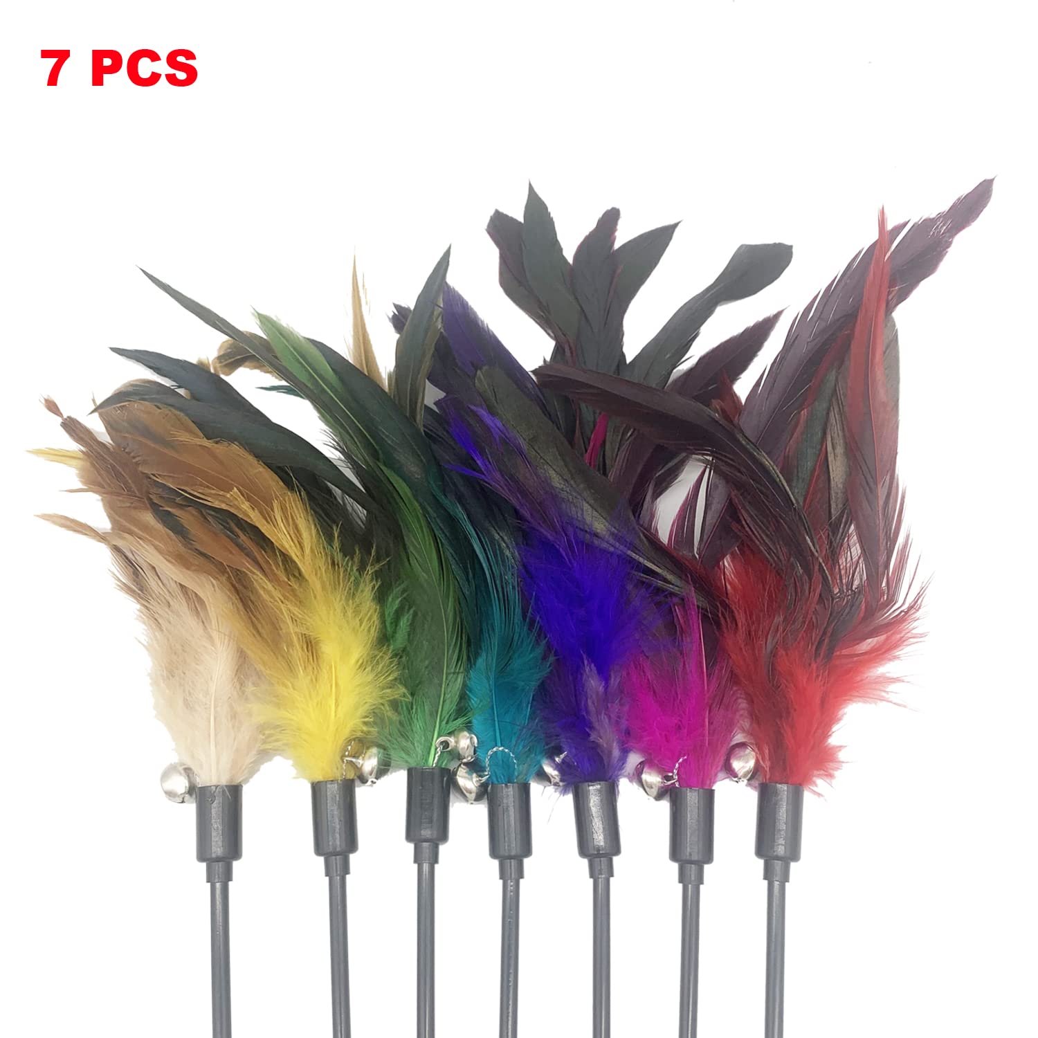 Cateness Cat Wand Toy Feather Stick Cat Toys, 7 Pieces Interactive Cat Toy Feathers Wand For Indoor Cats