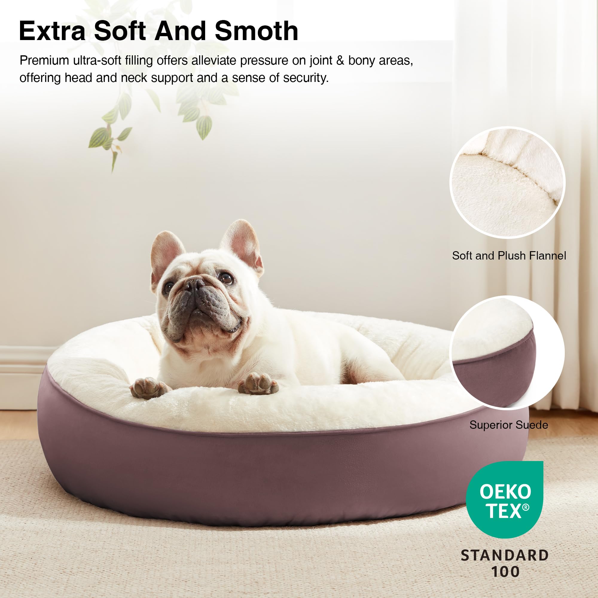 Love'S Cabin Donut Pet Bed, 25In, Burlwood, For Small Dogs & Cats, Soft Durable Fabric, Anti-Slip, Water-Resistant, Washable
