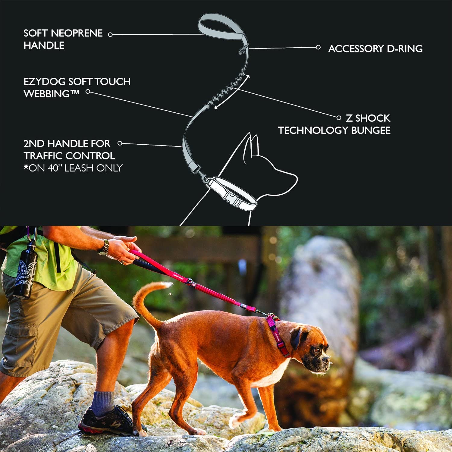 Ezydog Zero Shock Dog Leash - Shock Absorbing Bungee Leash For Dogs That Pull Or Excite - Dual Handle And Reflective For Large, Medium, Or Small Dogs (48-Inch, Orange)