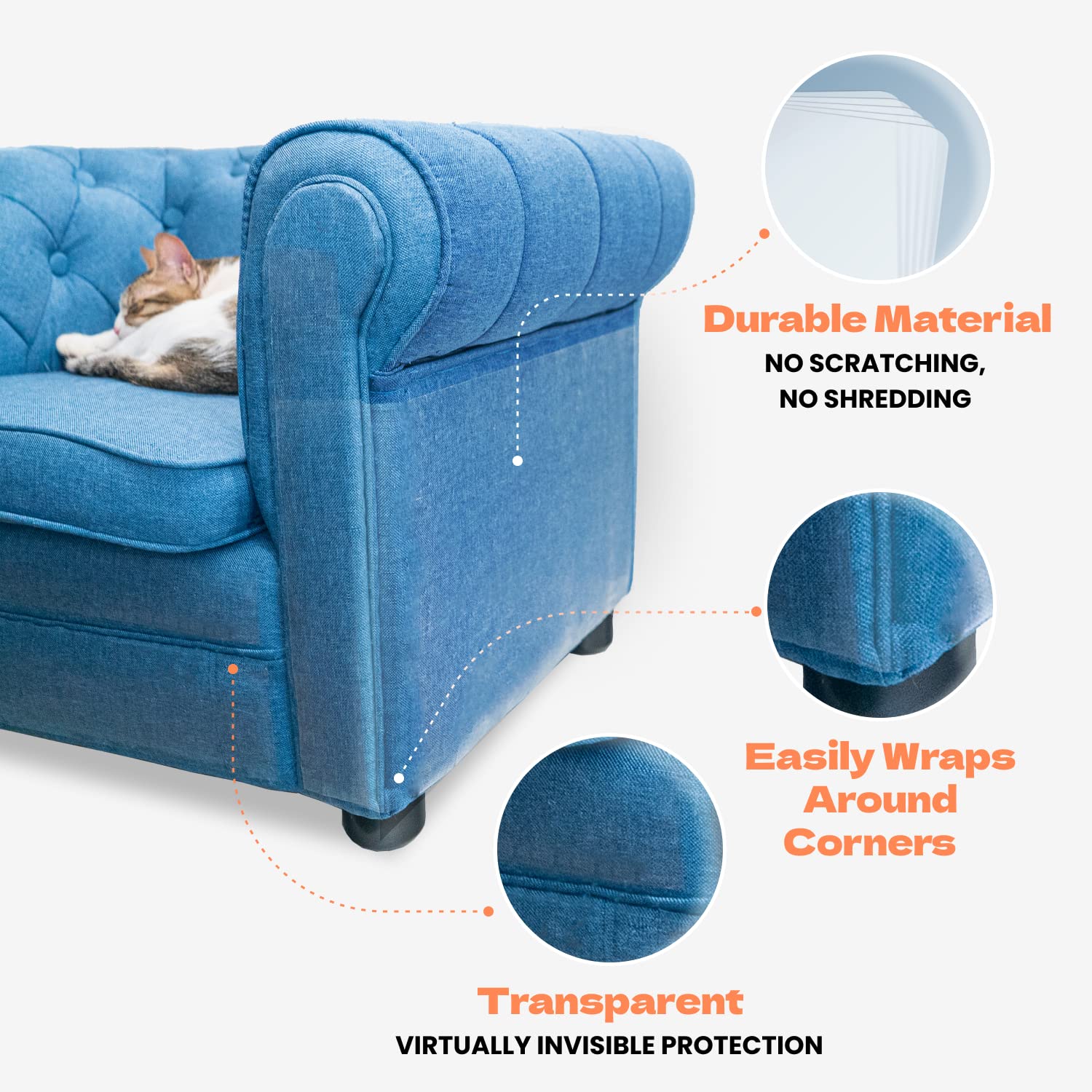 Katsupreme Cat Scratch Couch Protector - 8Xl Sheets, Clear (Almost Invisible), Extra Durable, Easy To Customize, Residue-Free Fu