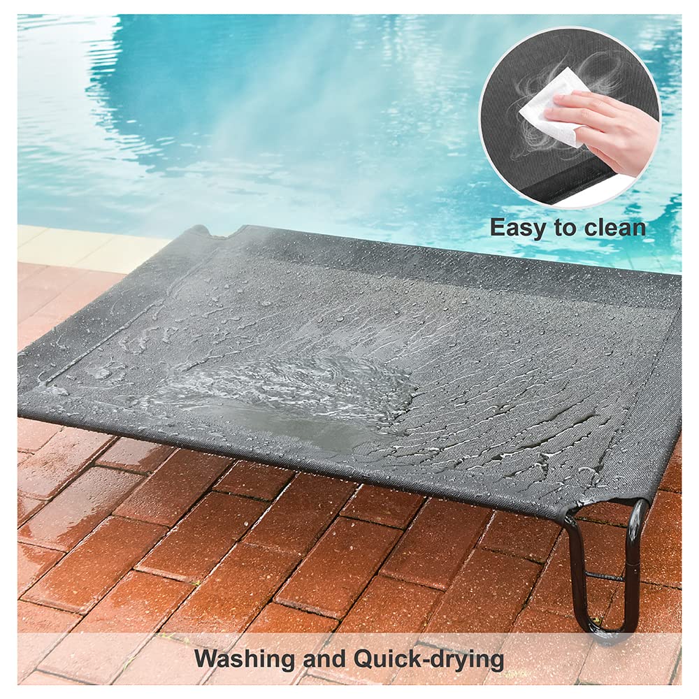 Pettycare Elevated Outdoor Dog Bed - Raised Dog Bed For Large Dogs, Waterproof Dog Cot Bed Easy To Assemble, Cooling Elevated Dog Bed With Breathable Teslin Mesh, Durable, Non Slip, Up To 65 Lbs,Black