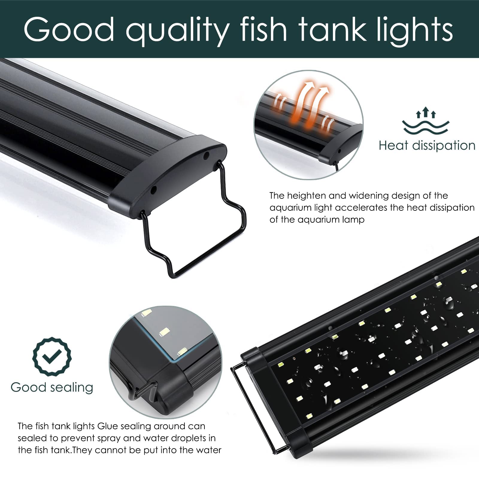 AQQA Aquarium Light,Full Spectrum LED Fish Tank Lights,12 -54  Adjustable Multi-Color White Blue Red Green LEDs with Extendable