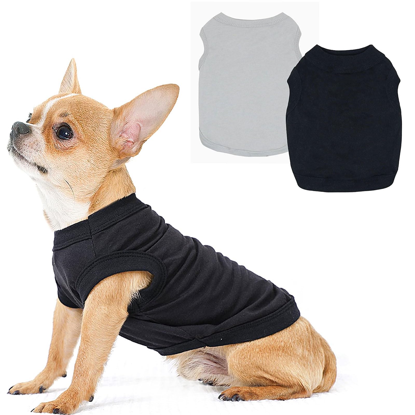 2-Pack Dog Shirts Summer Puppy Clothes Solid Color Sleeveless Pet T Shirts Dog Clothes For Small Medium Dogs Cats, Medium, Black