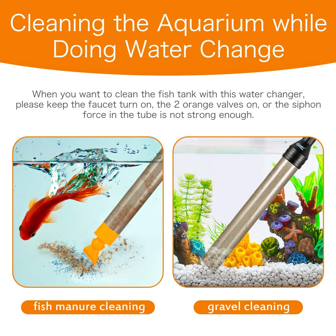 Hygger Upgrade Aquarium Water Changer Kit, Semi-Automatic Fish Tank Gravel Cleaner, With 49 Ft Water Hose, Flow Control Valve