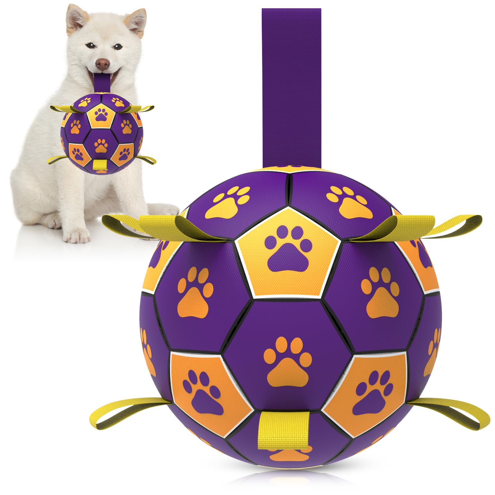 Qdan Dog Ropes Toys Soccer Ball With Straps, Interactive Dog Toys For Tug Of War, Puppy Birthday Gifts, Dog Tug Toy, Dog Water Toy, Durable Dog Balls For Small & Medium Dogs（6 Inch）