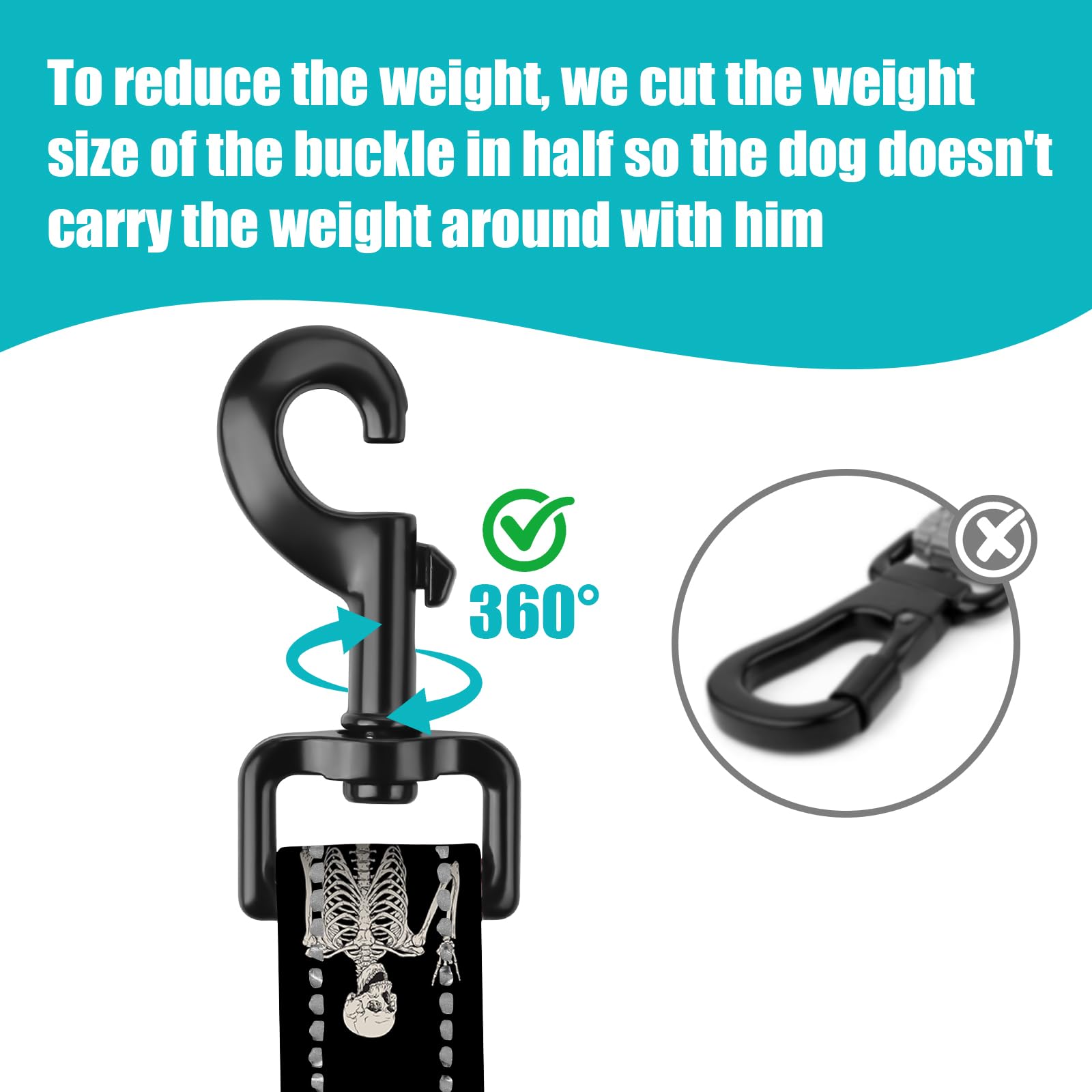 Skull Nylon Short Dog Leash For Training Control - Reflective, Padded Handle For Large & Medium Dogs