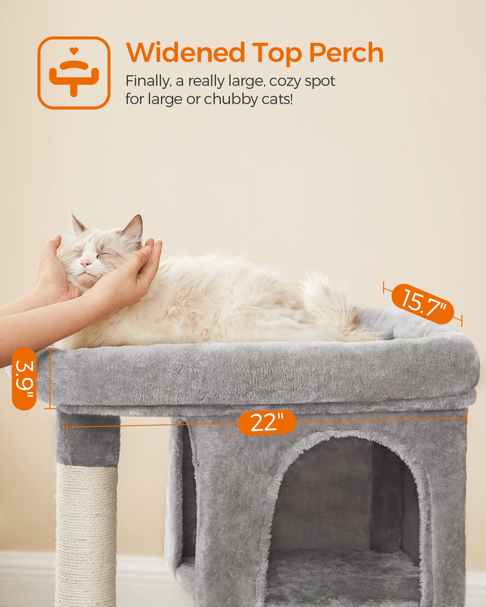 Feandrea Cat Tree, 33.1-Inch Cat Tower, Large for Cats up to 16 lb, Light Gray, 2 Cat Caves, Scratching Post, Model UPCT61