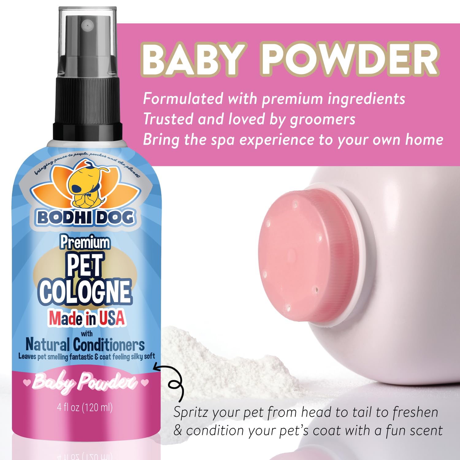 Bodhi Dog Natural Cologne Spray For Dogs & Cats - Baby Powder Scent, 4 Fl Oz
