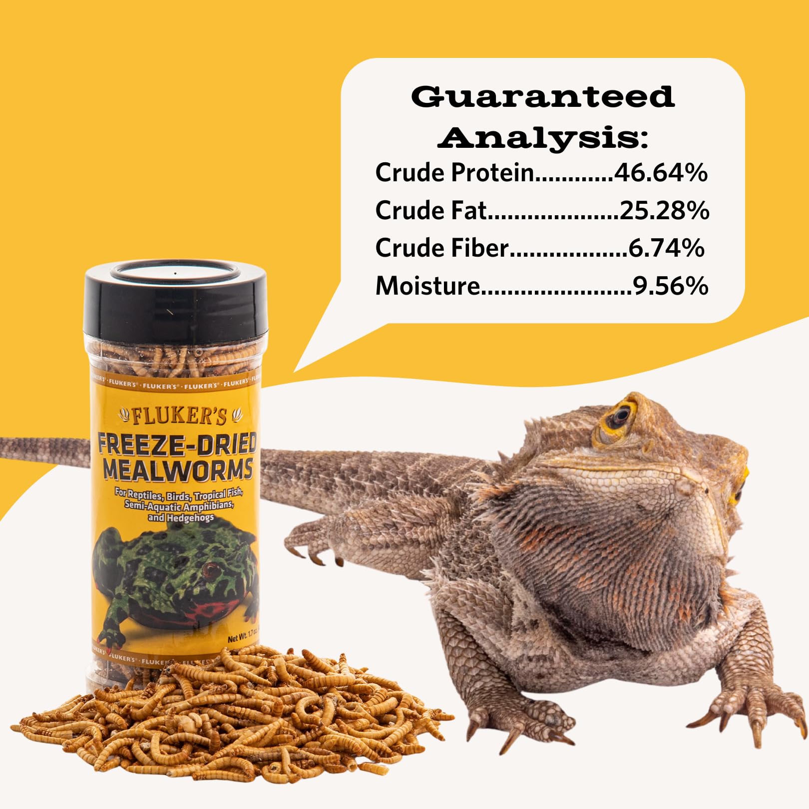 Flukers Freeze Dried Insects, Nutrient, Packed Mealworms, Ideal for Lizards, Reptiles, Birds, Fish, Hedgehogs, 1.7 oz