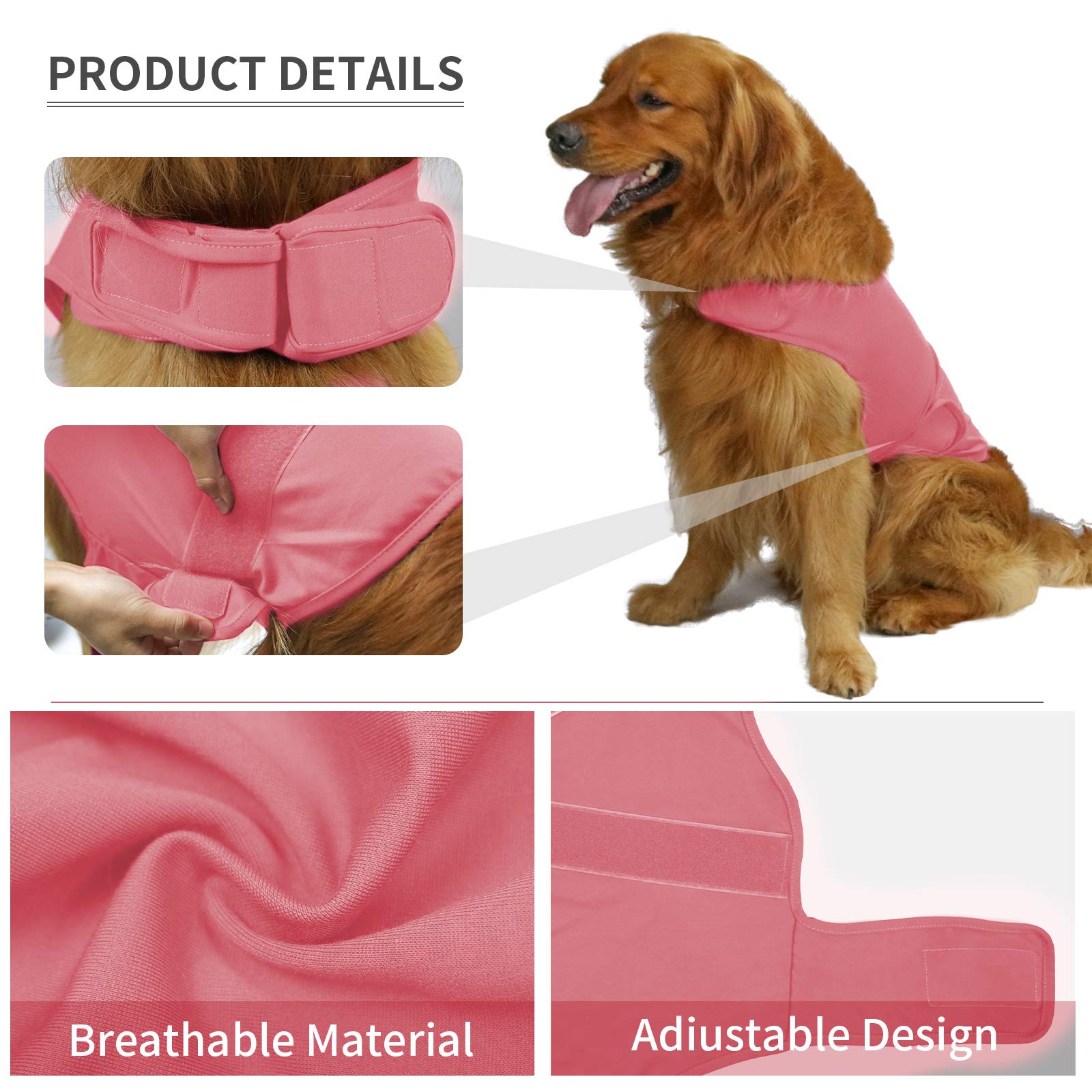Kittystar Breathable Dog Shirt For Thunderstorm, Dog Anxiety Vest Jacket Warp,Puppy Calming Coat Anxiety Relief (Xl,Pink)