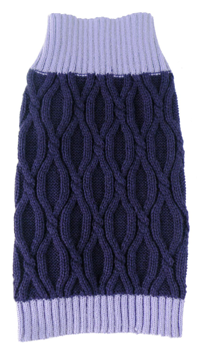 Pet Life Oval Weaved Heavy Cable Knitted Fashion Designer Pet Dog Sweater, Medium, Lavender And Dark Purple