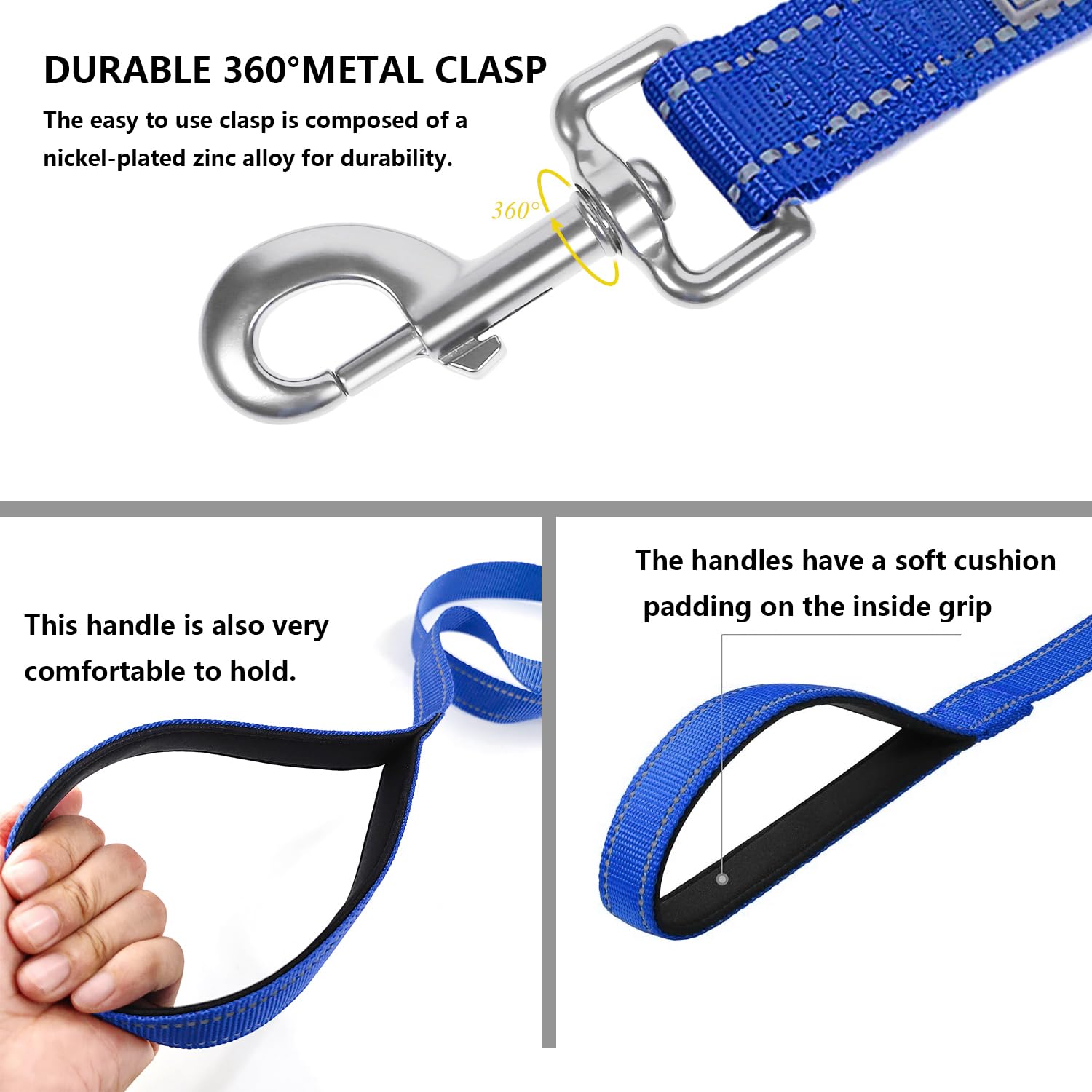 Penseepet Dog Leash 6 Ft Padded Handle Nylon Reflective Dogs Leashes For Medium Dogs Blue