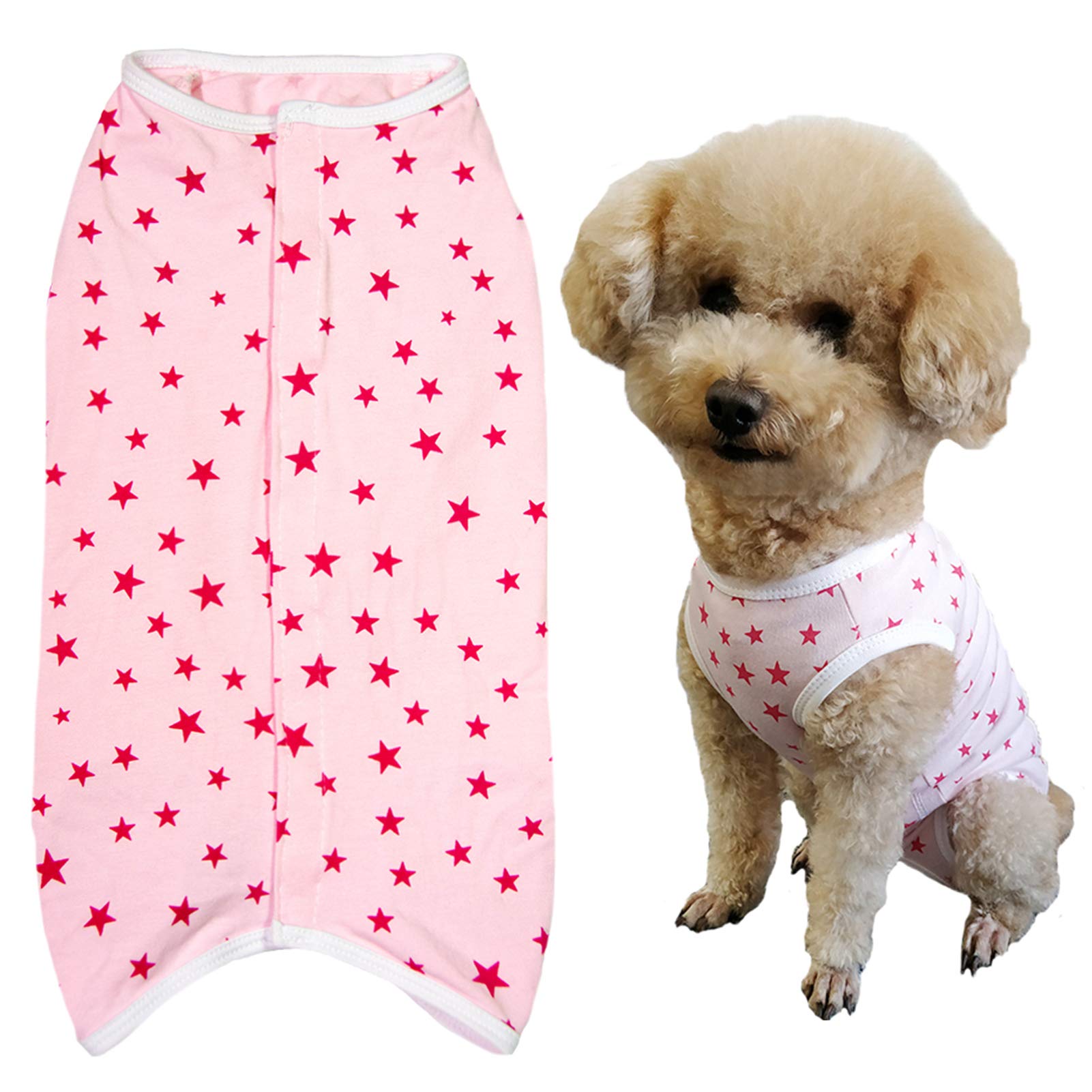 Dog’S Recovery Suit Post Surgery Shirt For Puppy, Wound Protective Clothes For Little Animals(Pink Stars-Xl)