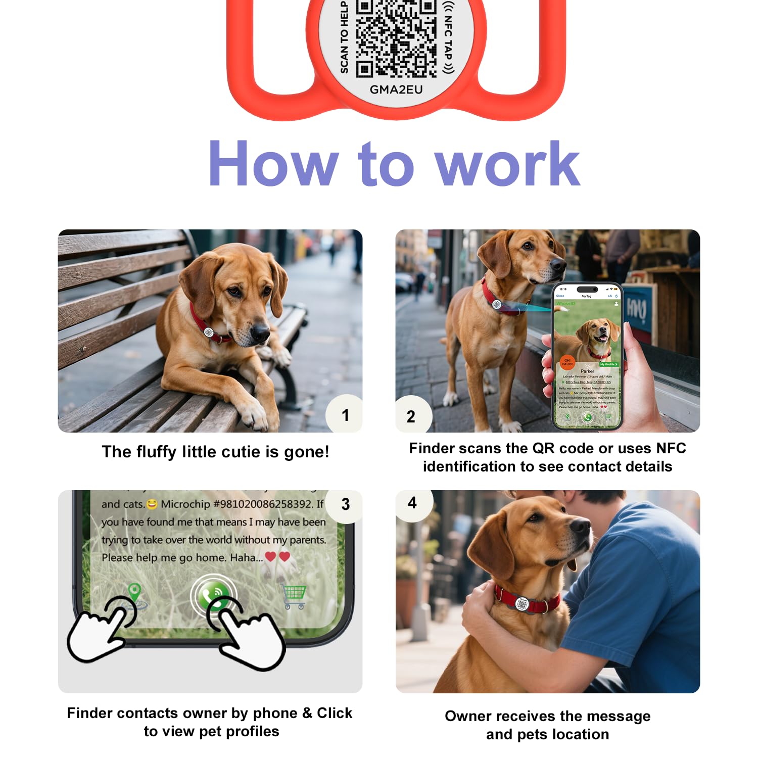 WhoseID QR Code Dog Tag with NFC, Personalized Pet ID Tag, Silent Silicone Dog ID Tag, Modifiable Pet Online Profile, Multiple E