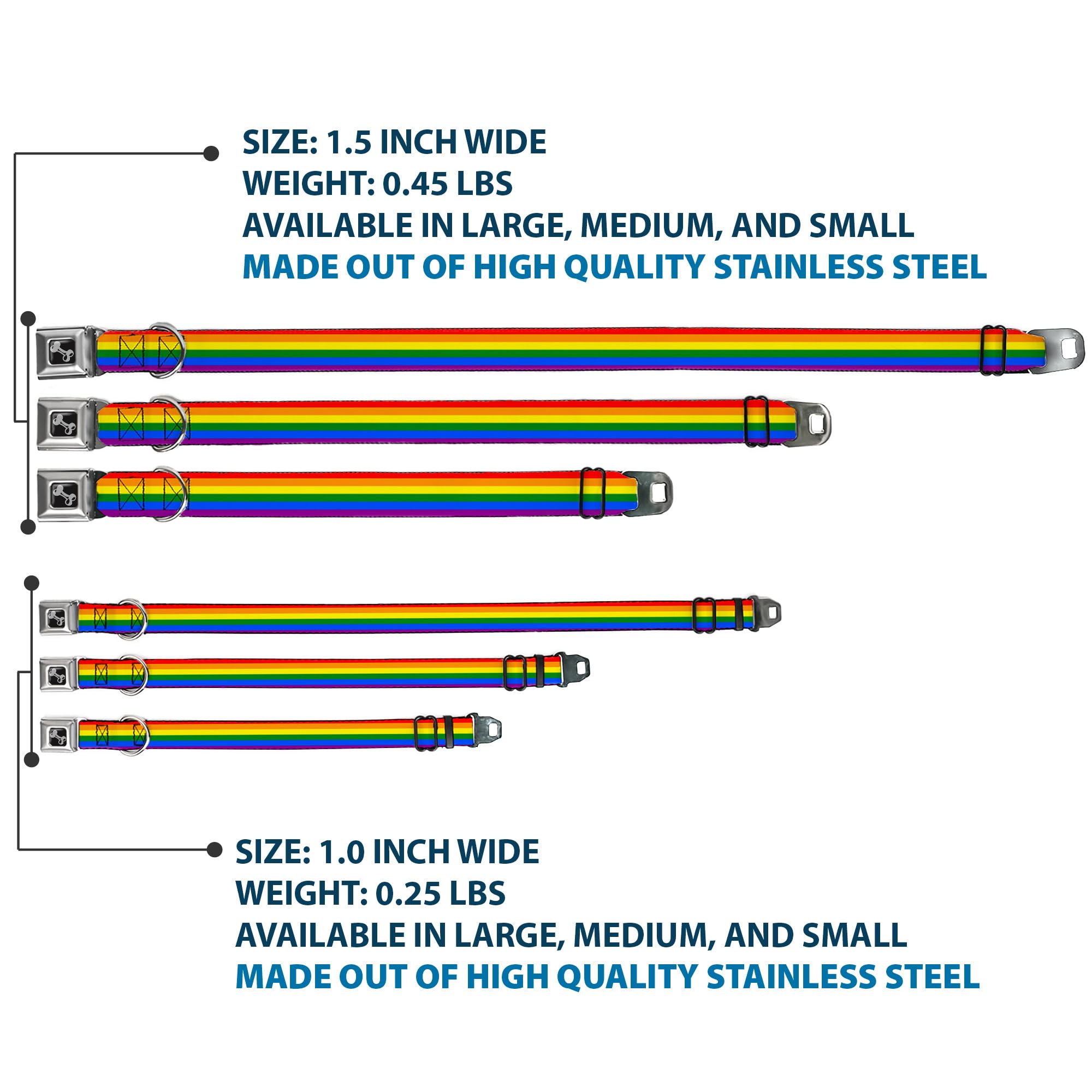 Dog Collar Seatbelt Buckle Flag Pride Rainbow 13 To 18 Inches 1.5 Inch Wide