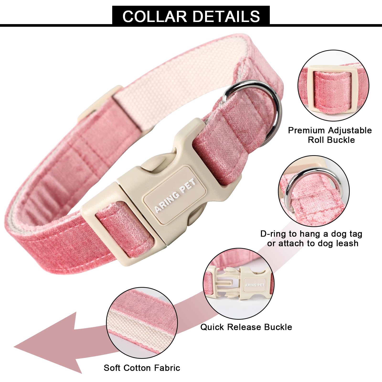 Aring Pet Pink Dog Collar-Cute Dog Collar For Small Dogs, Lightweight Cotton Wedding Pet Collars With Quick Release Buckle For S
