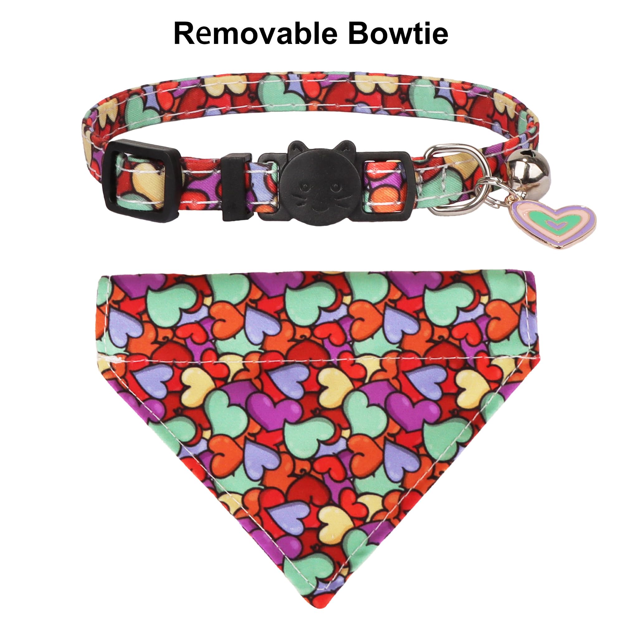 Adoggygo Valentine Cat Collars With Removable Bandana Bell, 2 Pack Adjustable Valentine Heart Collar For Cats Kittens