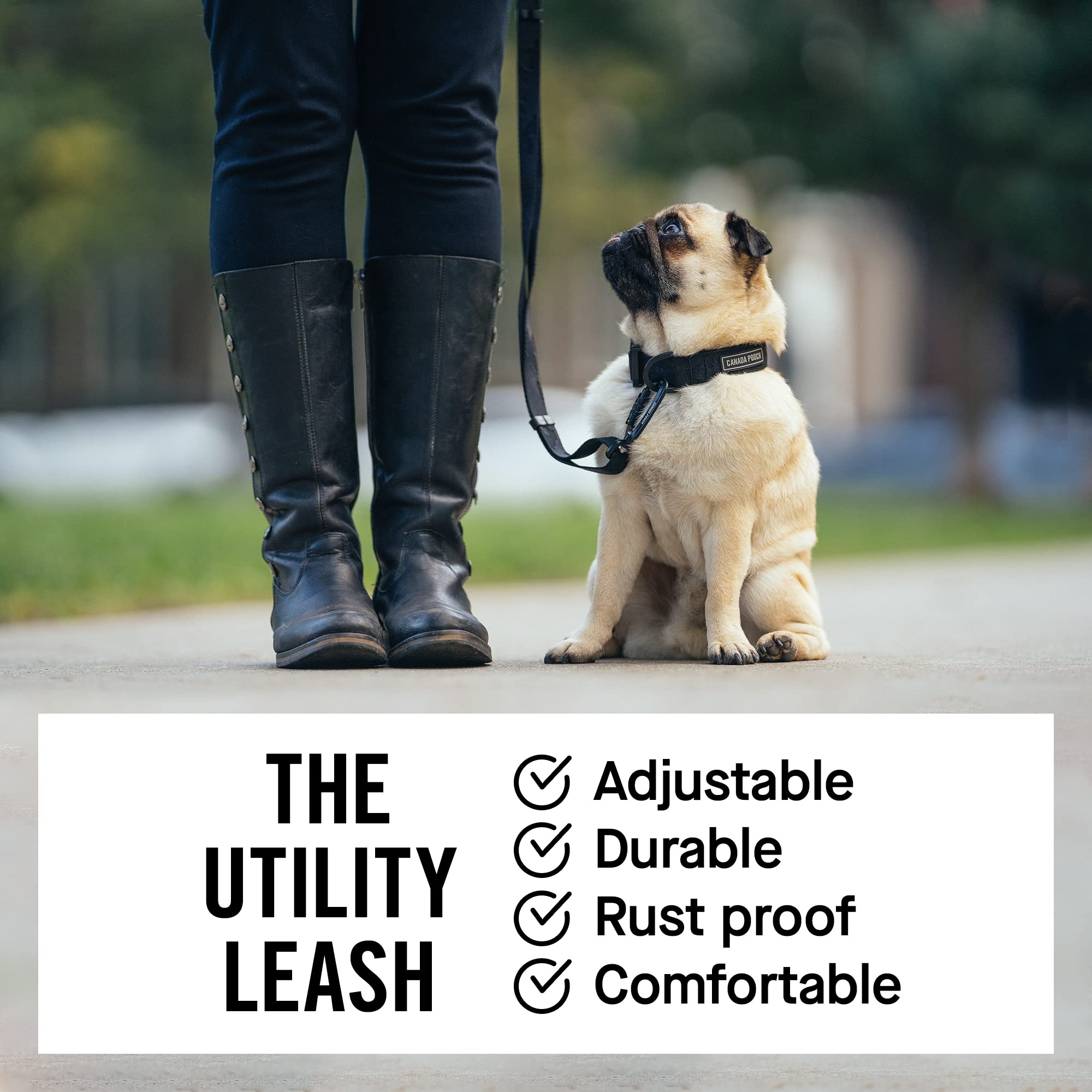 Canada Pooch Dog Utility Leash - Durable Nylon Heavy Duty Dog Leash With Neoprene Padded Handle | 4Ft To 6Ft Adjustable Dog Leash With Extra Strength Carabiner For Collar