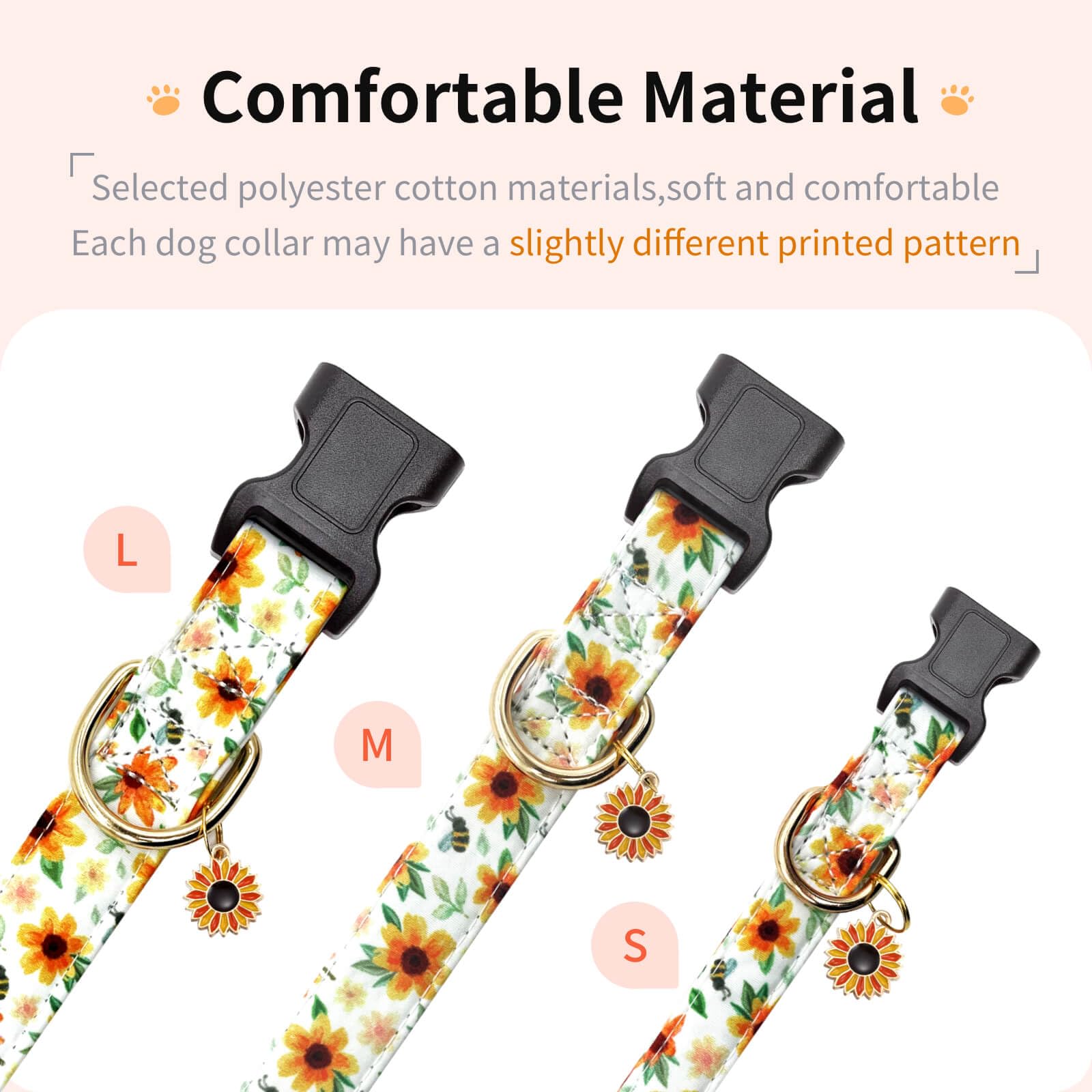 Jelwuion Cotton Dog Collar,Adjustable Cute Puppy Collar With Moon Patterned Design For Small Medium Large Dogs,Soft And Fancy Pe