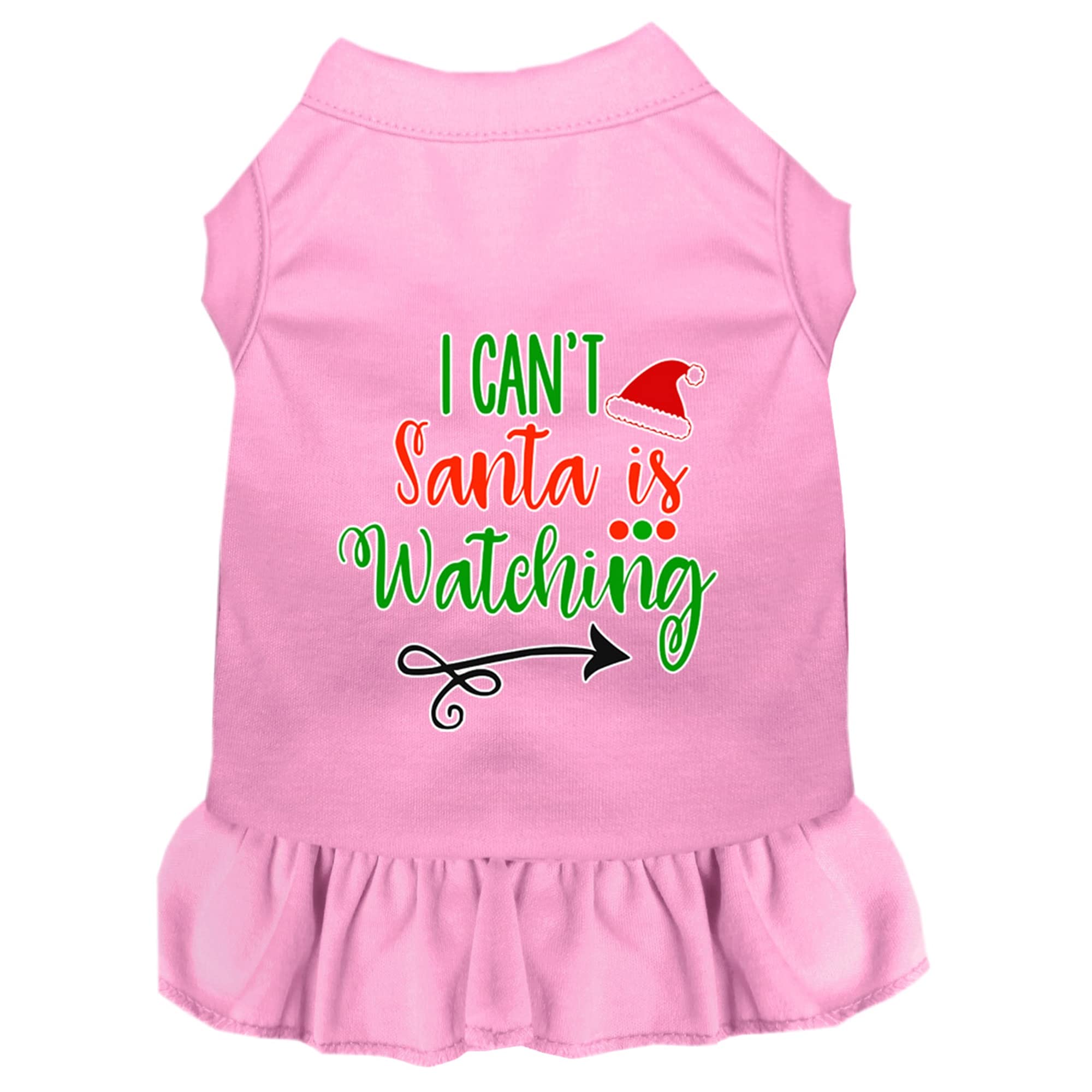 Christmas Pet Dog & Cat Dress Screen Printed, "I Can't, Santa Is Watching" Light Pink 3XL (25-35 lbs.)