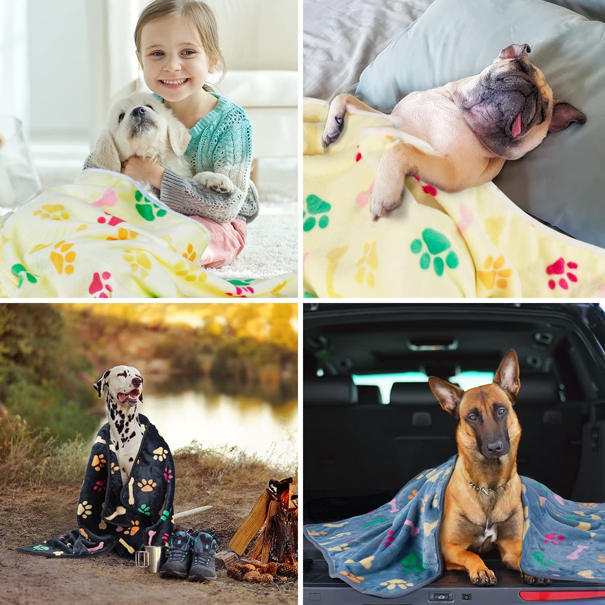 Dono 1 Pack 3 Blankets For Dogs, Soft Fluffy Paw Print Pattern Fleece Pet Blanket Warm Sleep Mat Cute Print Design Puppy Kitten