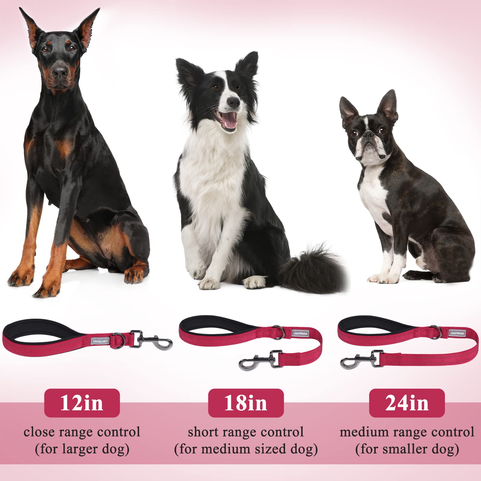 Vivaglory Short Dog Leash For Medium & Large Dogs, 24Inch, Red