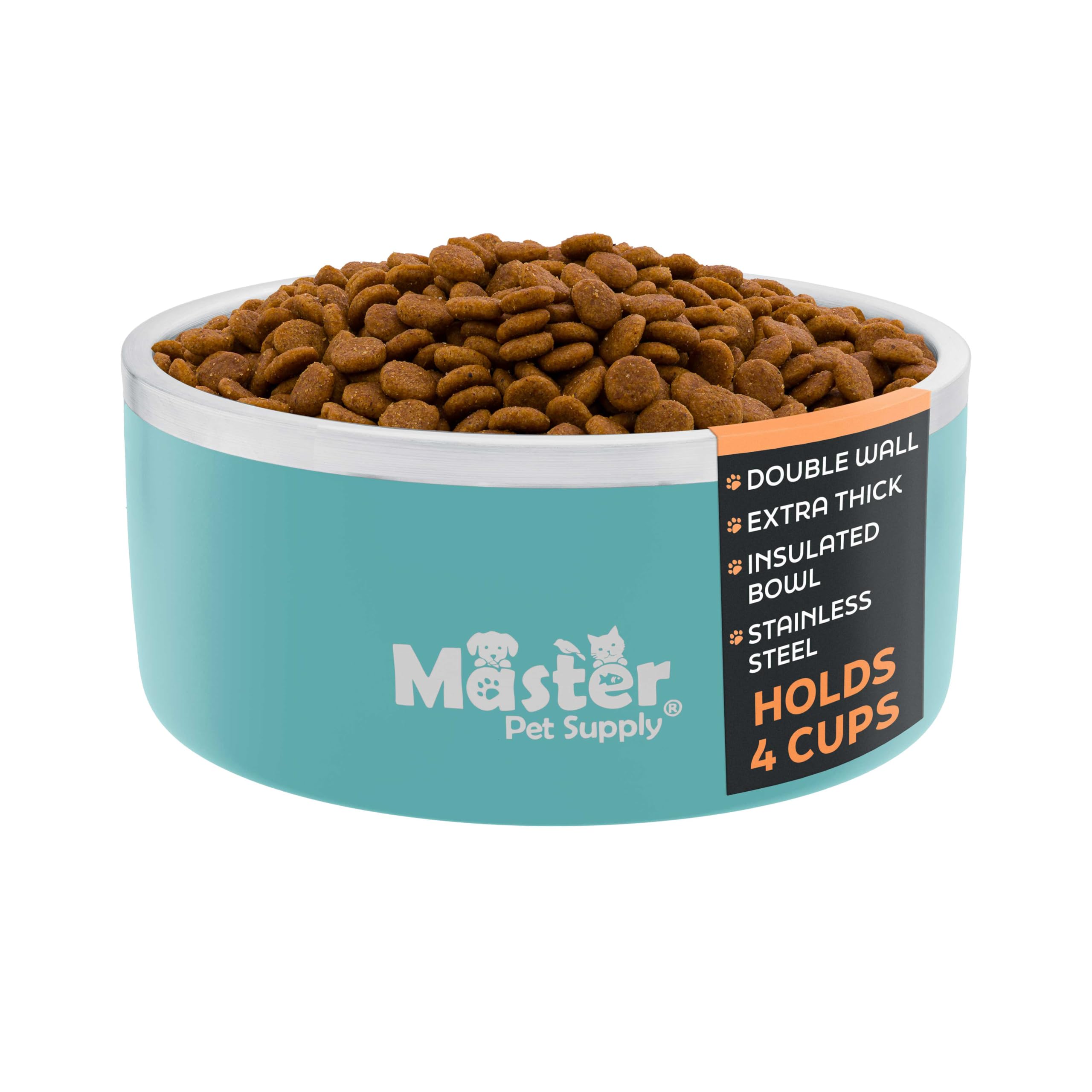 Master Pet Supply Stainless Steel Dog Bowls - 32 oz, Heavy Duty - Aqua Sky, Double Wall Extra-Thick Insulated, Non-Slip Pet Wate