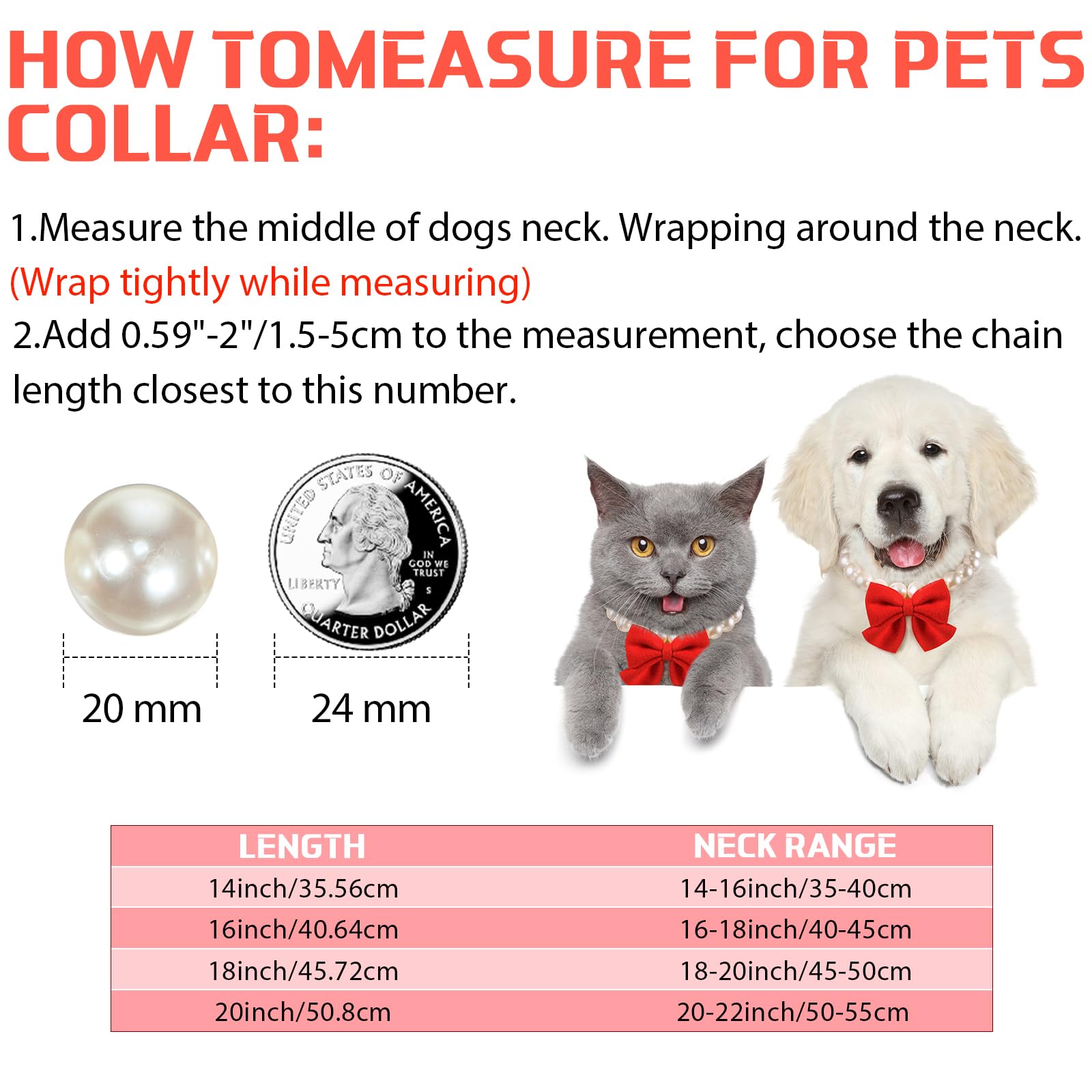 Leifide Chunky Pearl Dog Necklace With Red Bow 20Mm Large Bead Big Pearl Puppy Collar Collar Adjustable Necklace Jewellery Acces