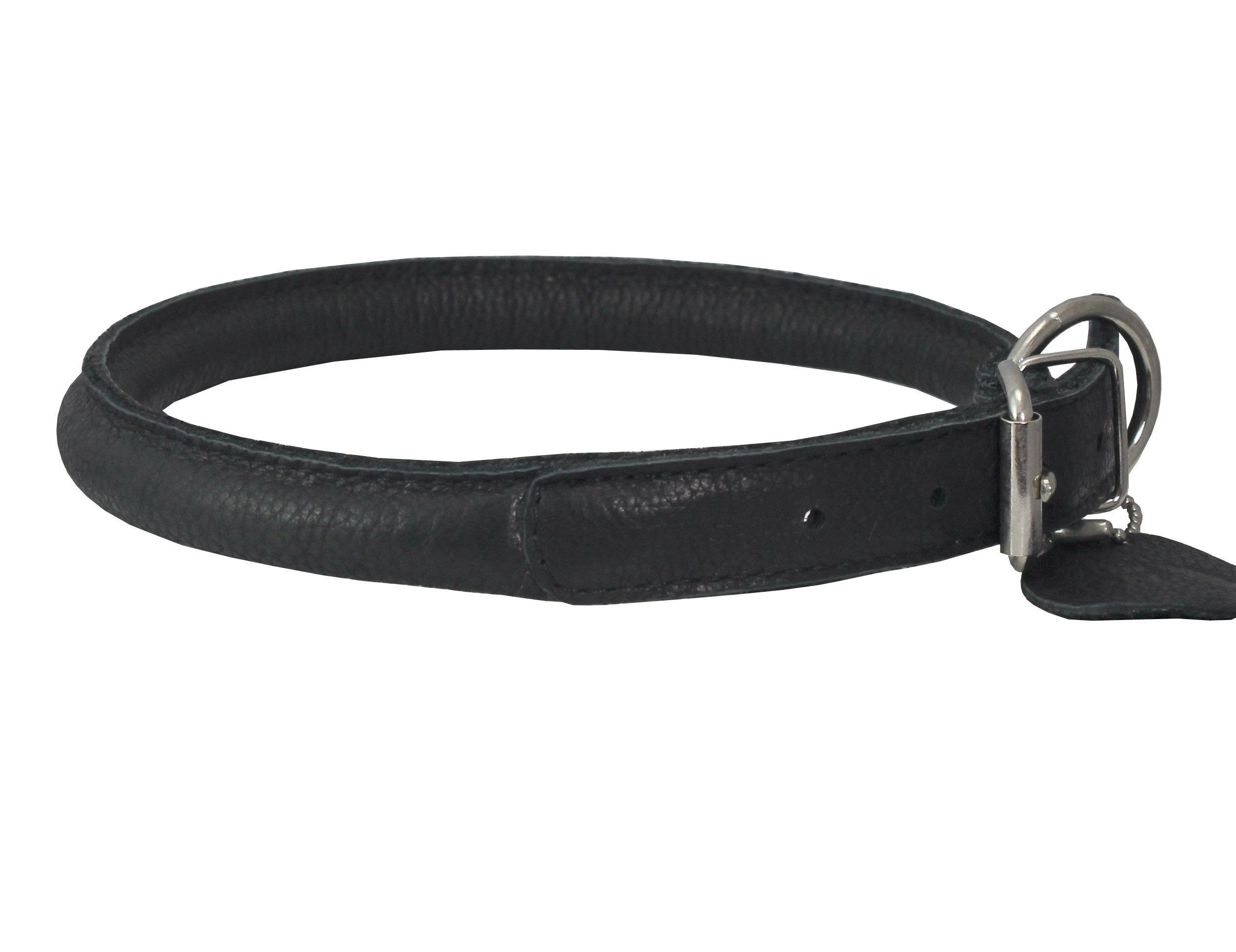 Genuine Leather Rolled Dog Collar 15'-18' Neck Size, Long Hair Dogs And Puppies