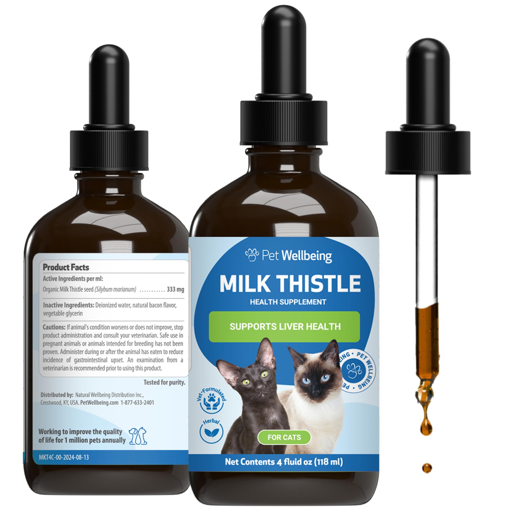 Pet Wellbeing Milk Thistle for Cats - Organic, Supports Liver Health, Healthy Detoxification, Antioxidants, Liver Cell Support, 