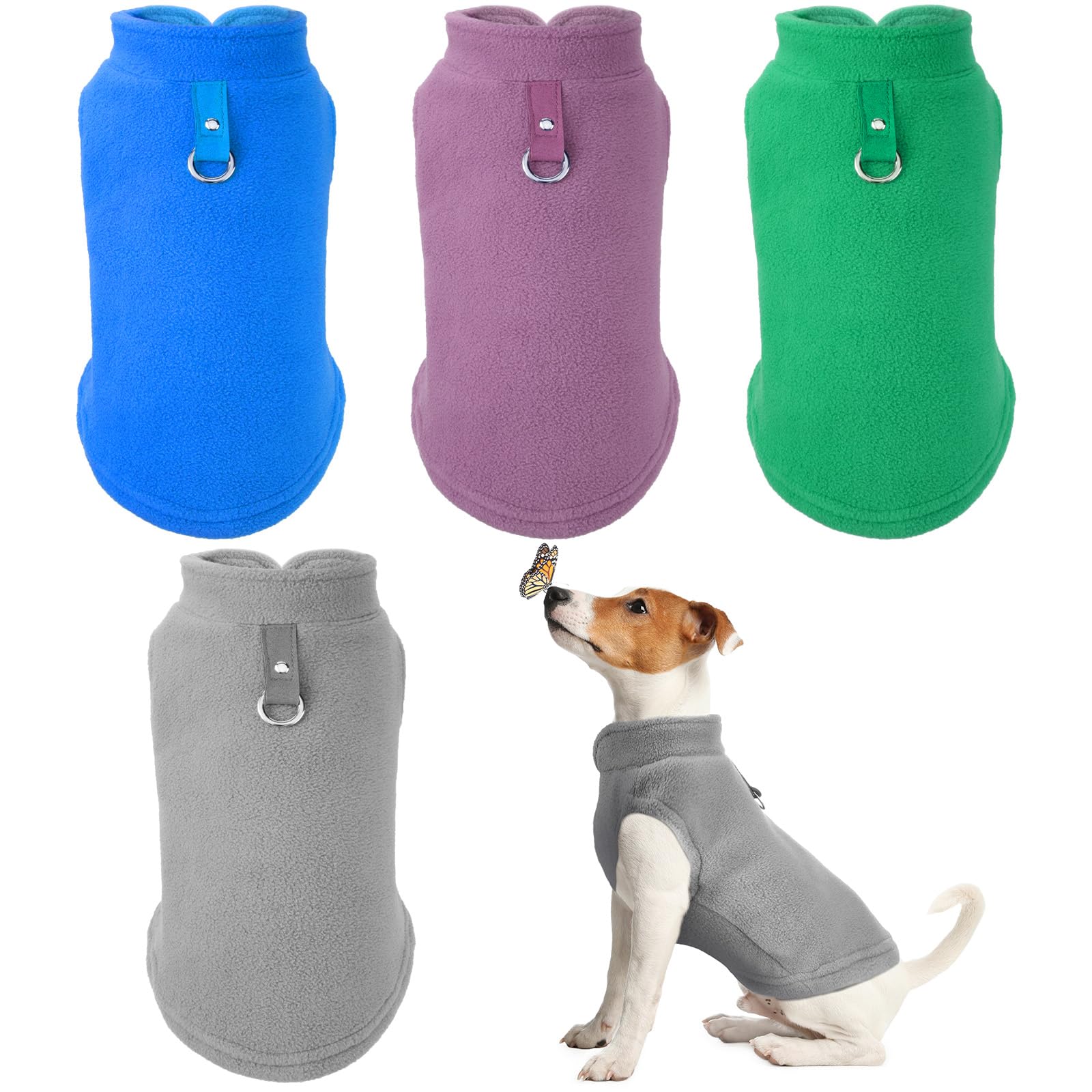 Satinior 4 Pieces Dog Polyester Warmer Vest Sweater Warm Pullover Jacket With D-Ring Leash Cold Weather Coat Hoodie For Small An