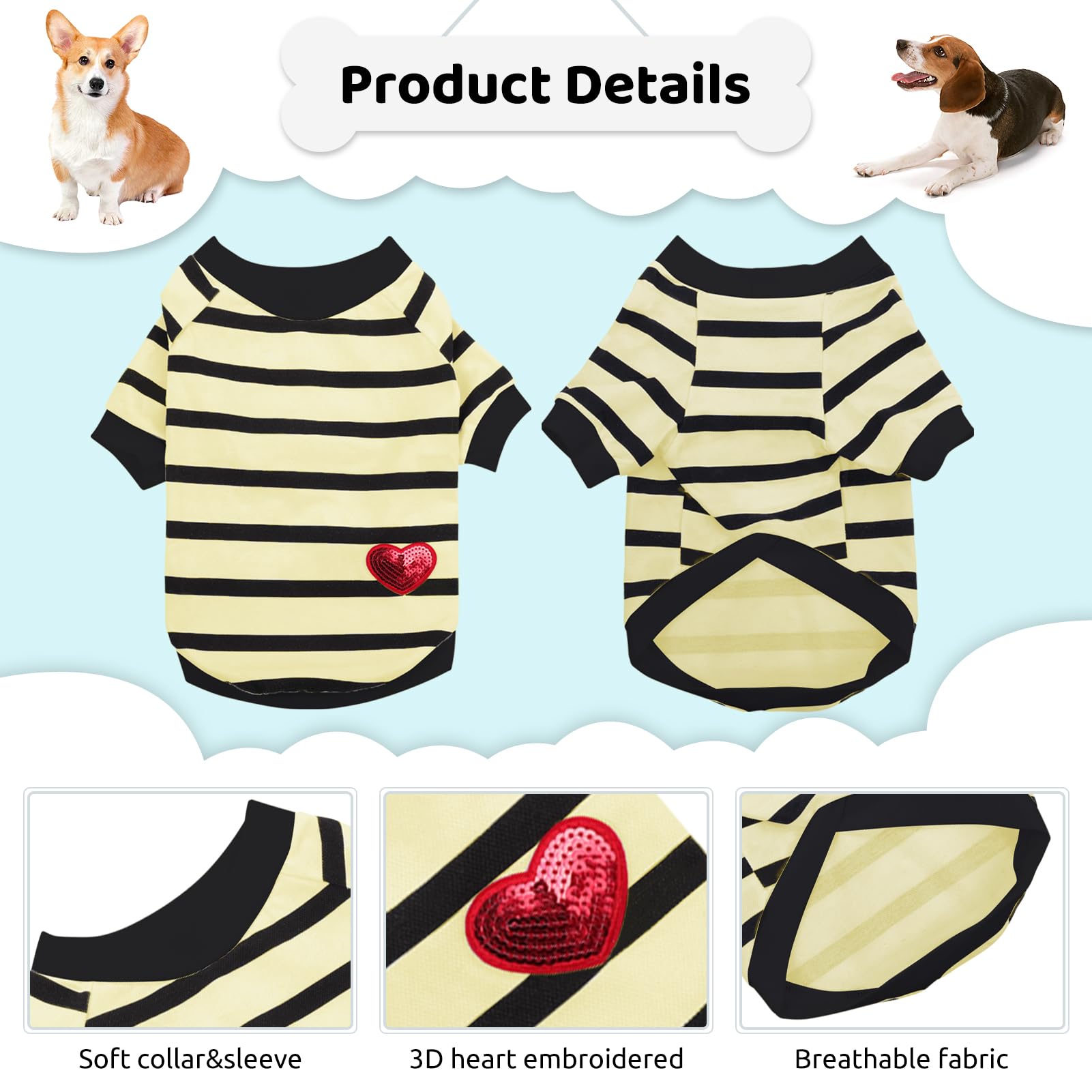 Preferhouse Dog Shirts For Small Dogs Cats, Dog Striped T-Shirts Dog Vest Pet Apparel Tee Shirts Spring Summer Suitable For Smal