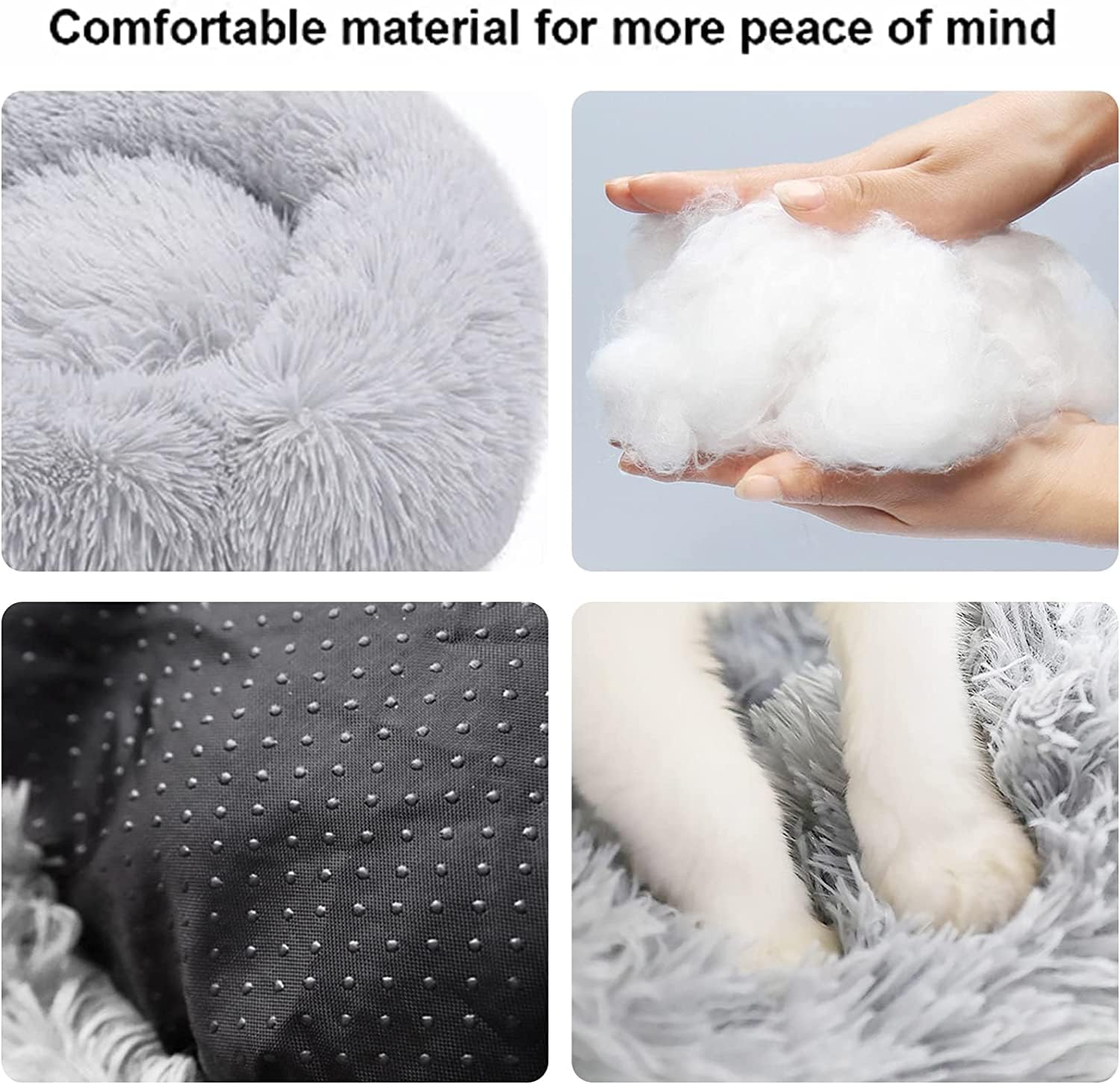 Cat Beds For Indoor Cats - Cat Bed Washable 20/24 Inches, Dog Beds For Small Medium Dogs, Anti Anxiety Round Fluffy Plush Faux Fur Cat Bed, Thick Bottom (Light Grey, Medium)