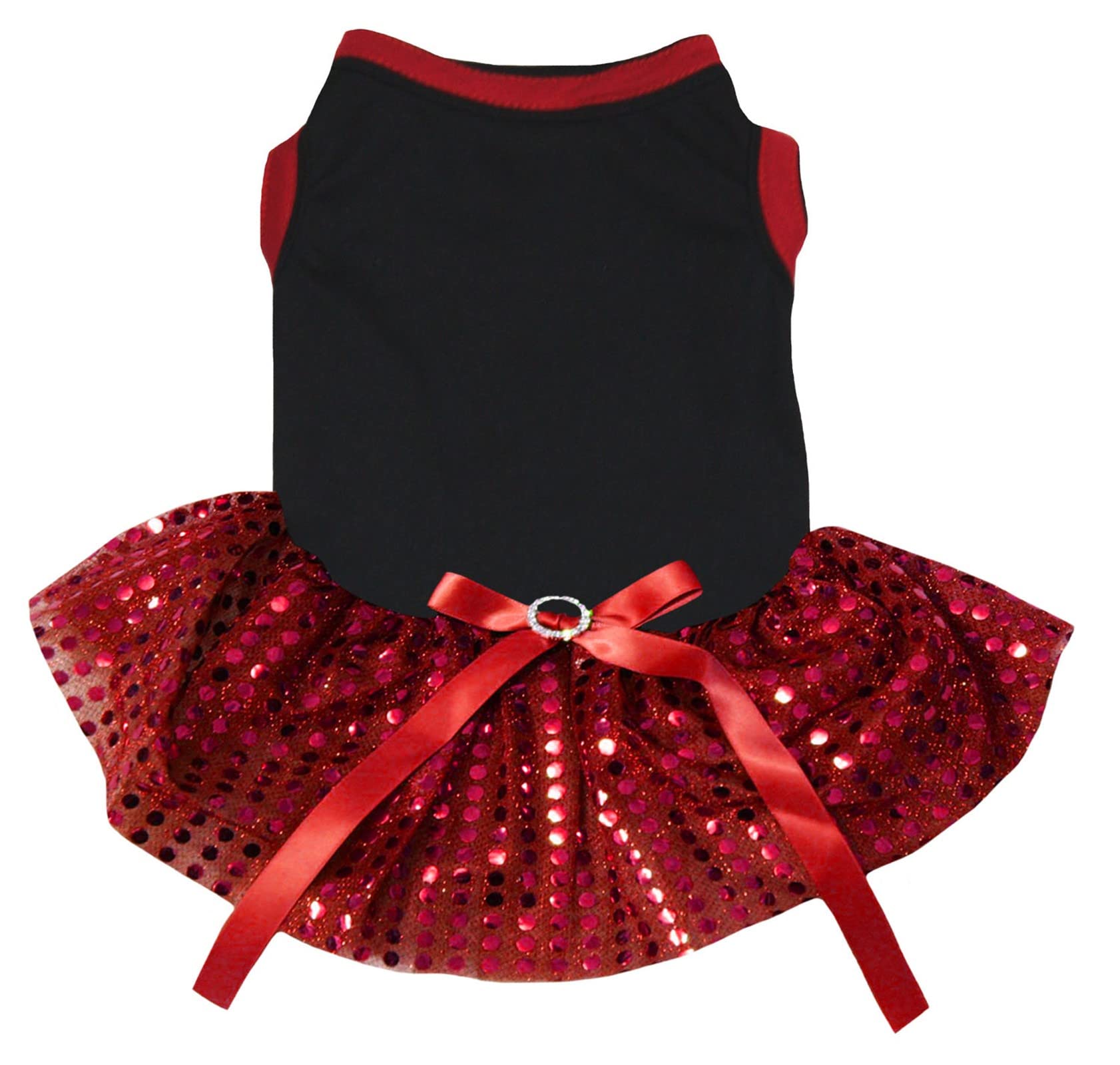 Petitebella Plain Sequins Tutu Puppy Dog Dress (Black/Red, Medium)