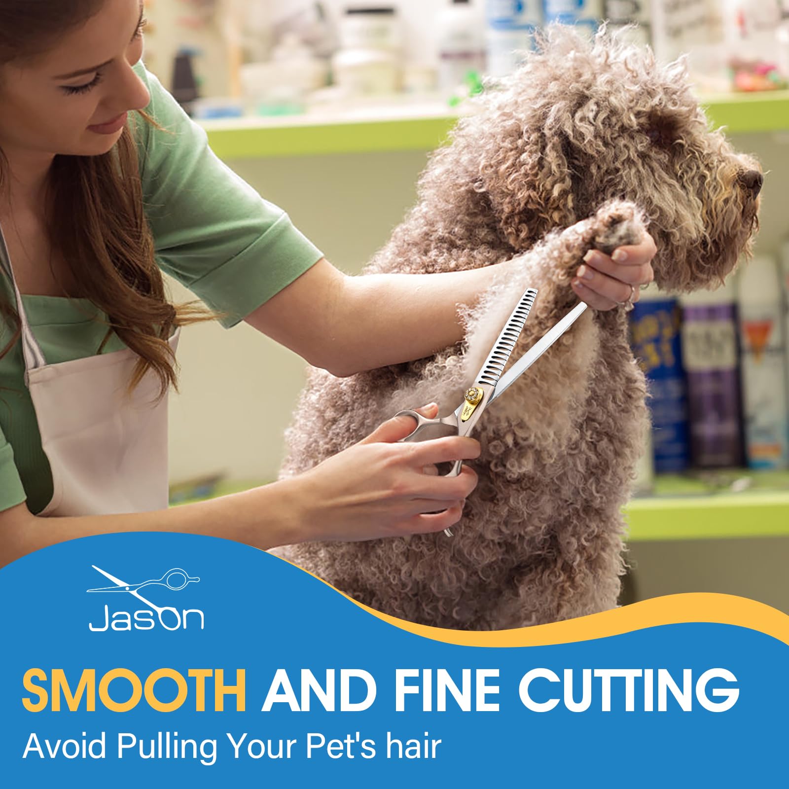 JASON Dog Grooming Scissors - 7 Inch Chunker Shear, Japanese 440C Stainless Steel, 21 Fishbone Teeth, Model A-1810
