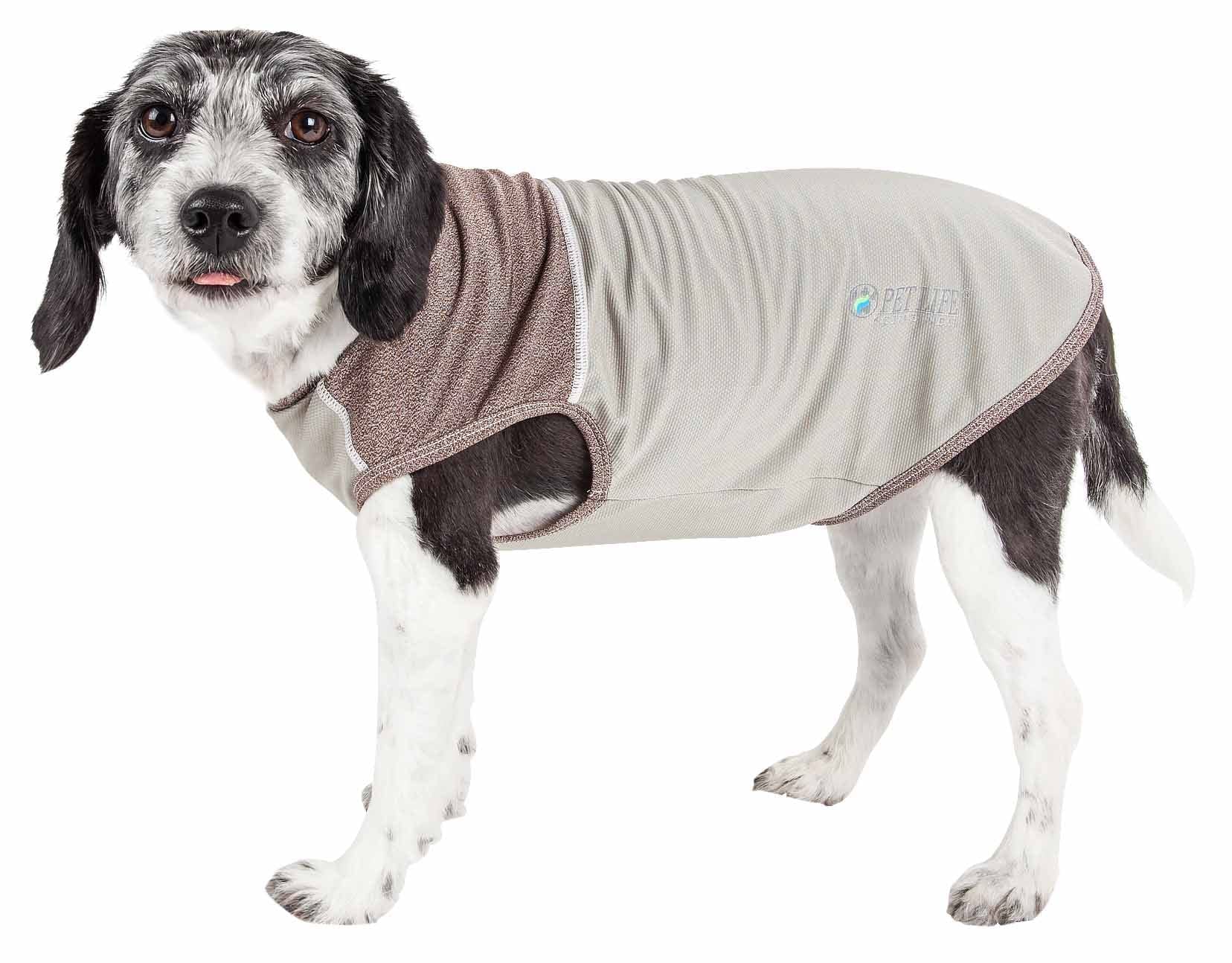 Pet Life ® Active 'Aero-Pawlse' Heathered Fitness And Yoga Dog T-Shirt Tank Top - Performance Pet T-Shirt With 4-Way-Stretch And Quick-Dry Technology - Summer Dog Clothes With Added Reflective Safety