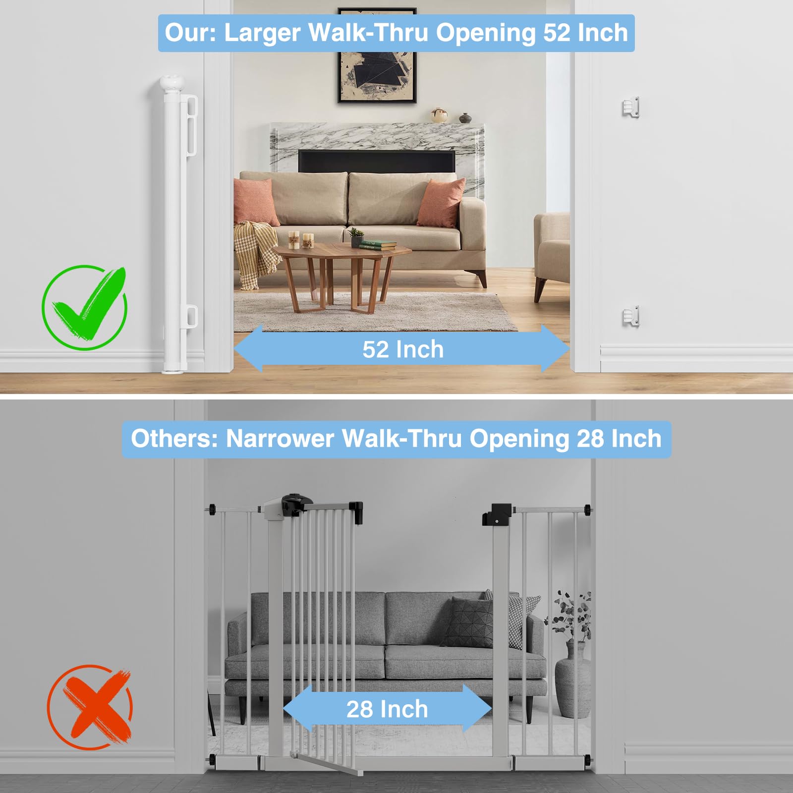 Probebi Retractable Baby & Dog Gate - Extends To 54' Wide, 34' Tall - Stair, Doorway & Hallway Use