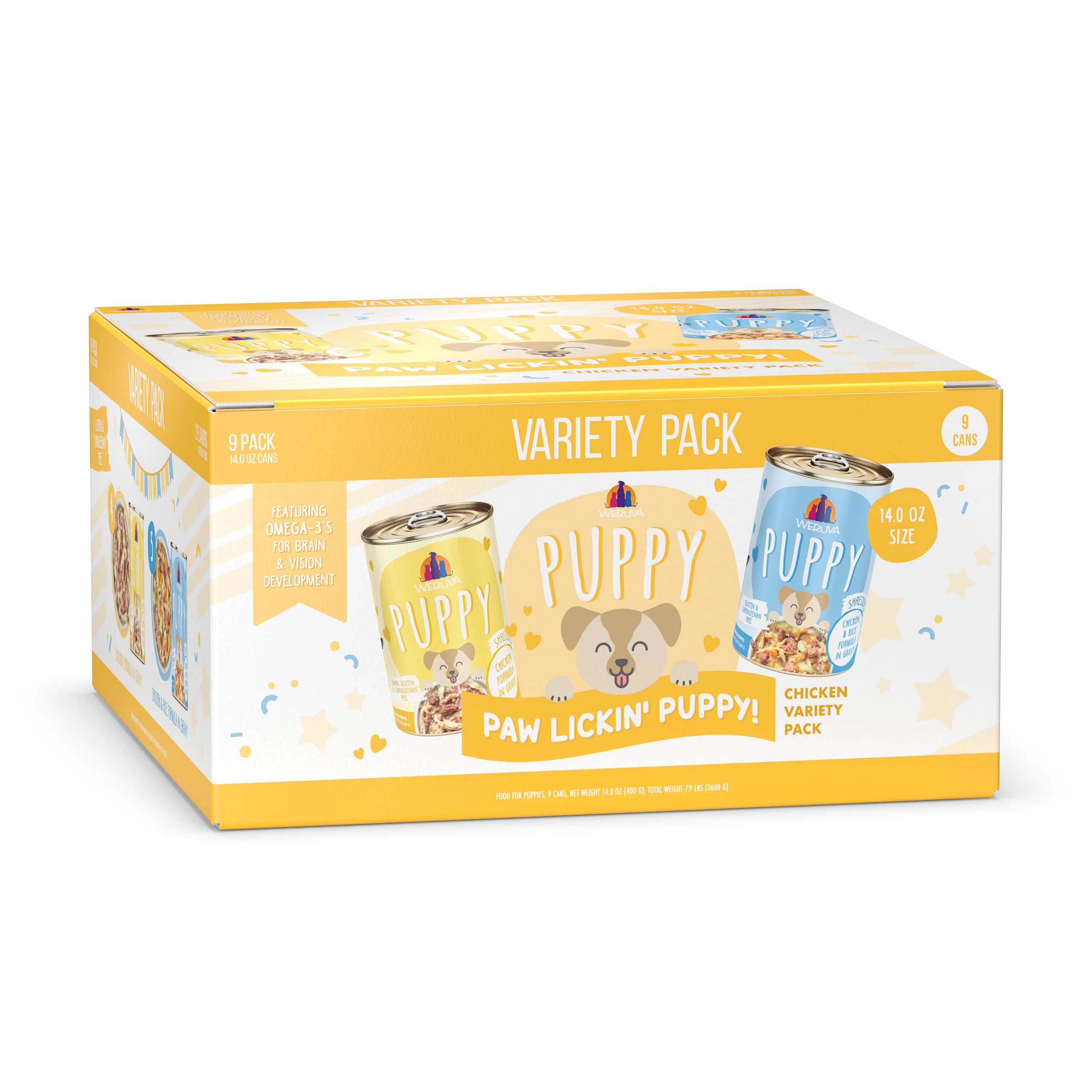 Weruva Puppy Food, Paw Lickin' Puppy Variety Pack, 14oz Can, Pack of 9