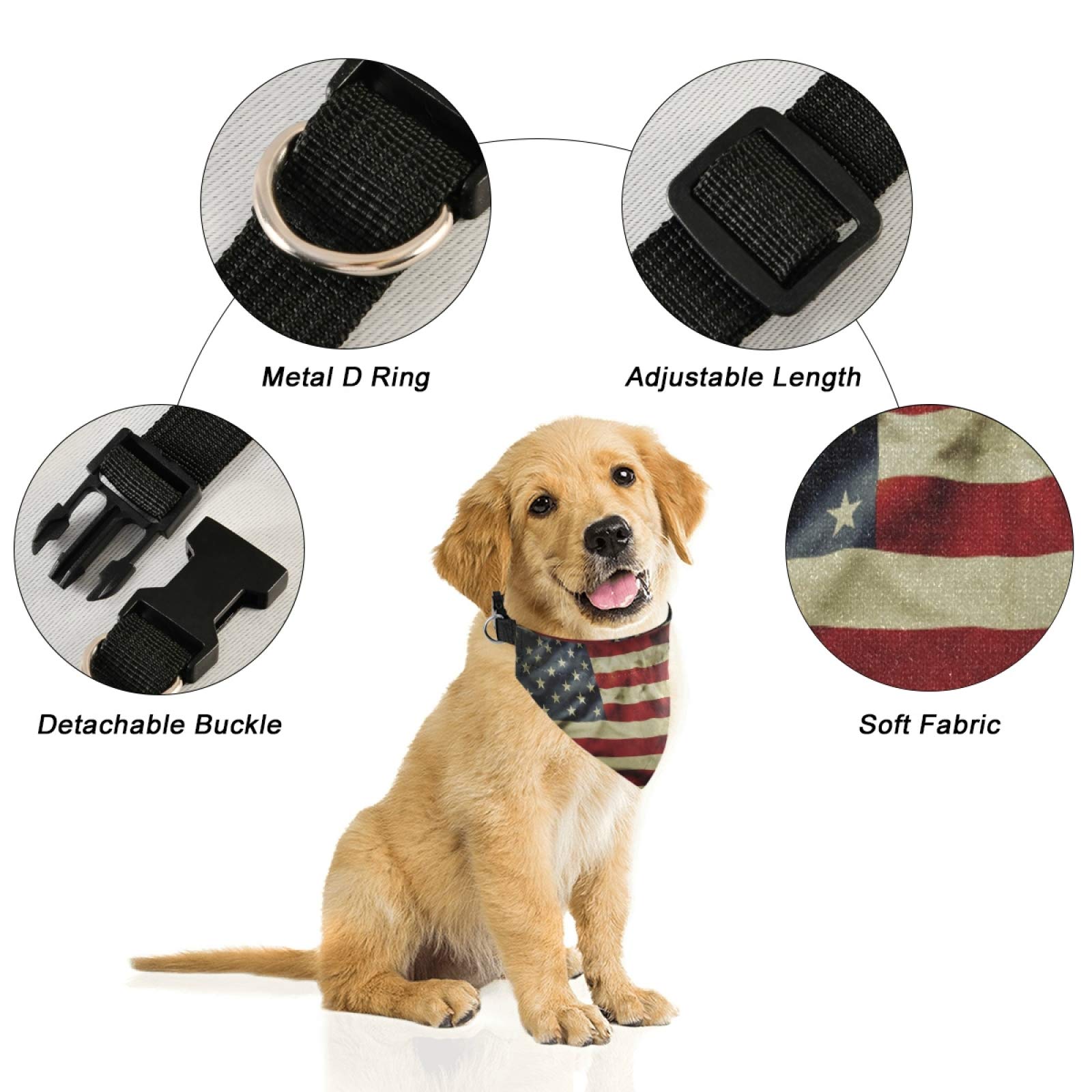 Fourth Of July Dog Bandanas With Adjust Buckle American Flag Pet Triangle Scarf Washable Independence Day Dog Collar One Size