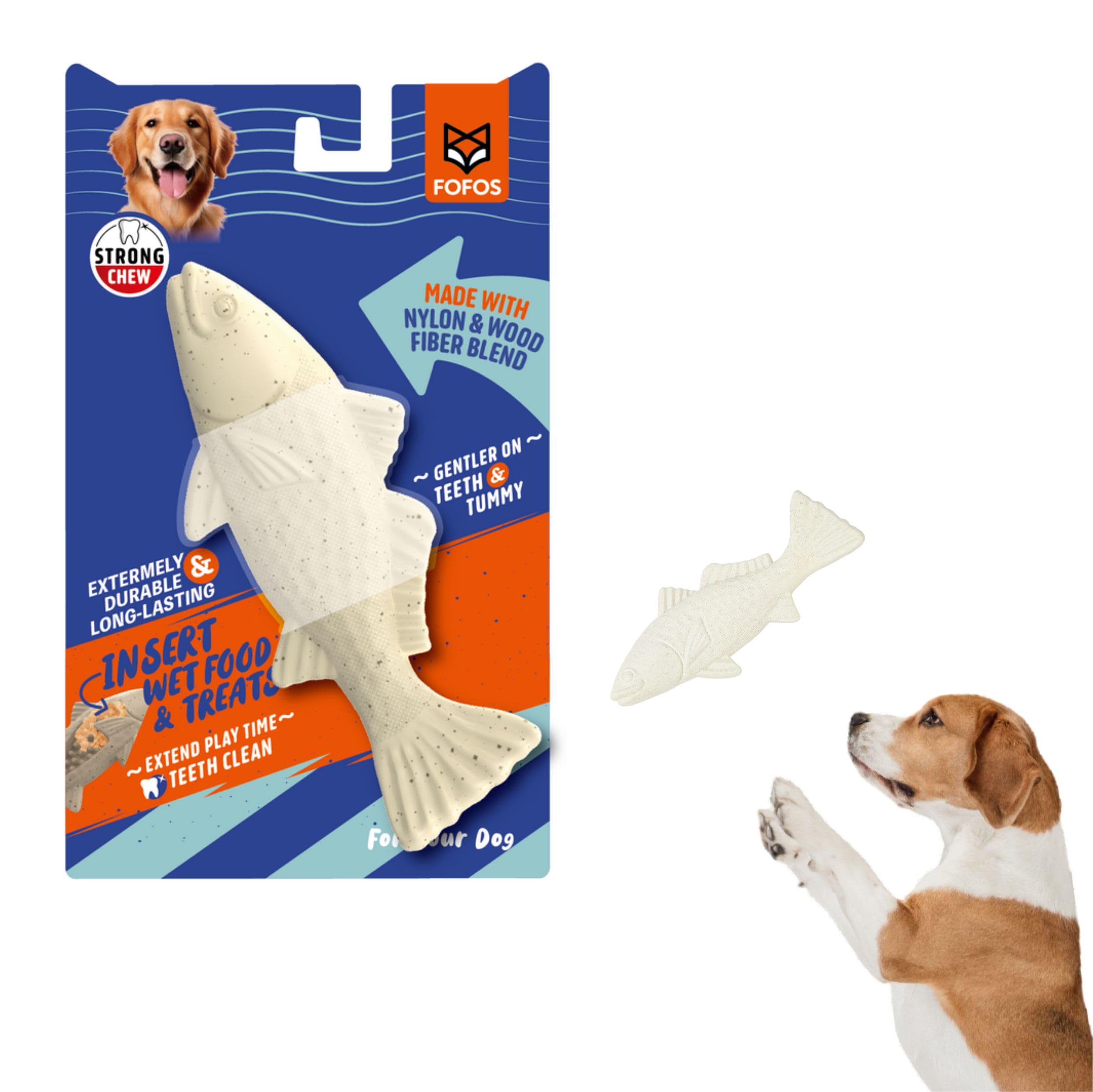 Barkbutler X Fofos Sea Bass Dog Chew Toy  Durable Chew Toys For Dogs, Dog Toys For Large Dogs (530Kgs)  White