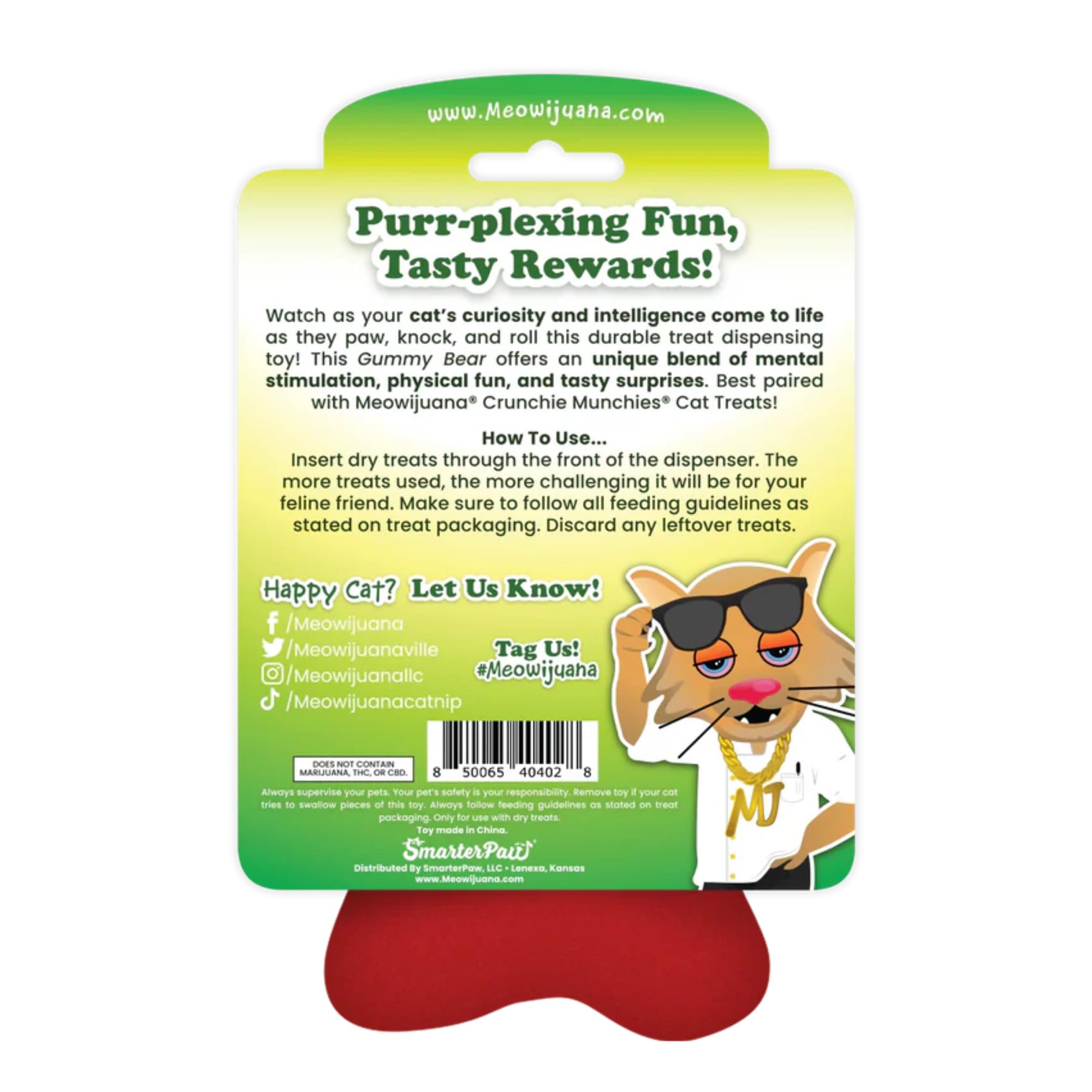 Meowijuana Knock N Nibble Gummy Bear | Refillable Treat Dispensing Cat Toy | Promotes Play and Cat Health | Interactive Puzzle