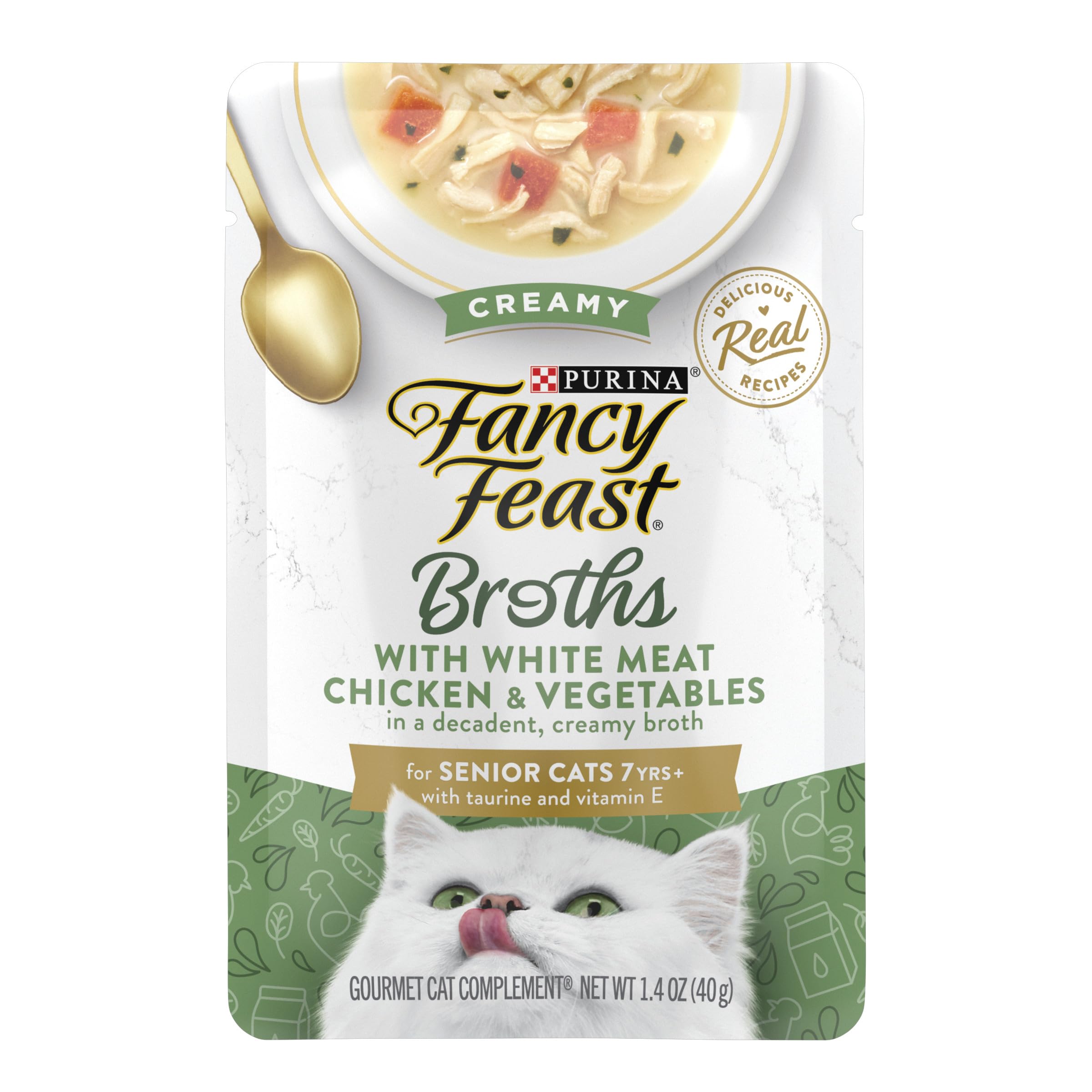 Purina Fancy Feast Lickable Senior Cat Food Broth Topper Creamy with White Meat Chicken - (Pack of 16) 1.4 oz. Pouches