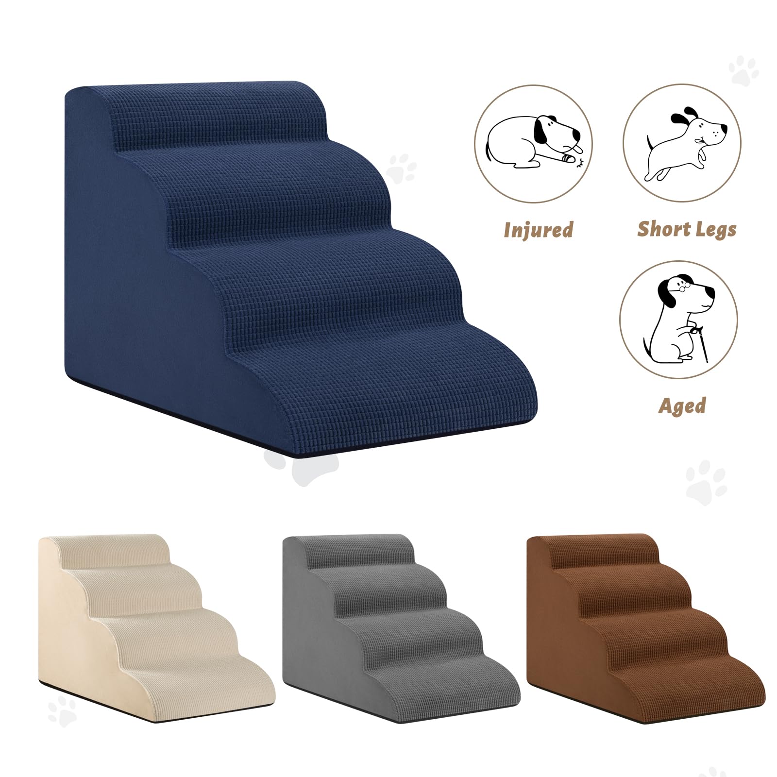 Aodisman 4-Step Dog Stairs and Ramp for Beds or Couches,Non-Slip Sturdy Pet Steps for Small Dogs and Cats,17.4 H,Blue