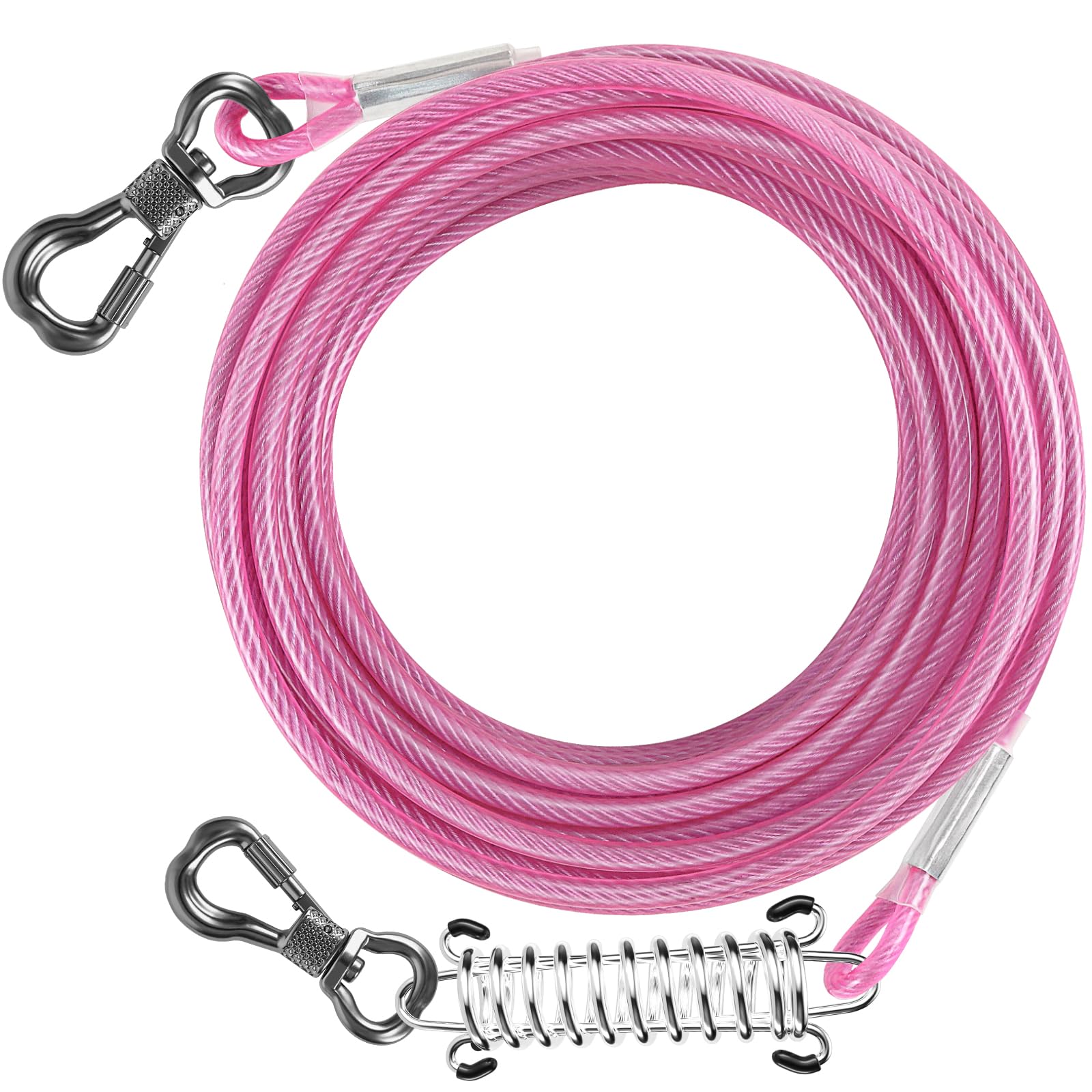 Tresbro Dog Tie Out Cable 10Ft, Dog Leads For Yard With Sturdy Spring And Lockable Swivel Hook, Chew Proof Dog Chain For Outside