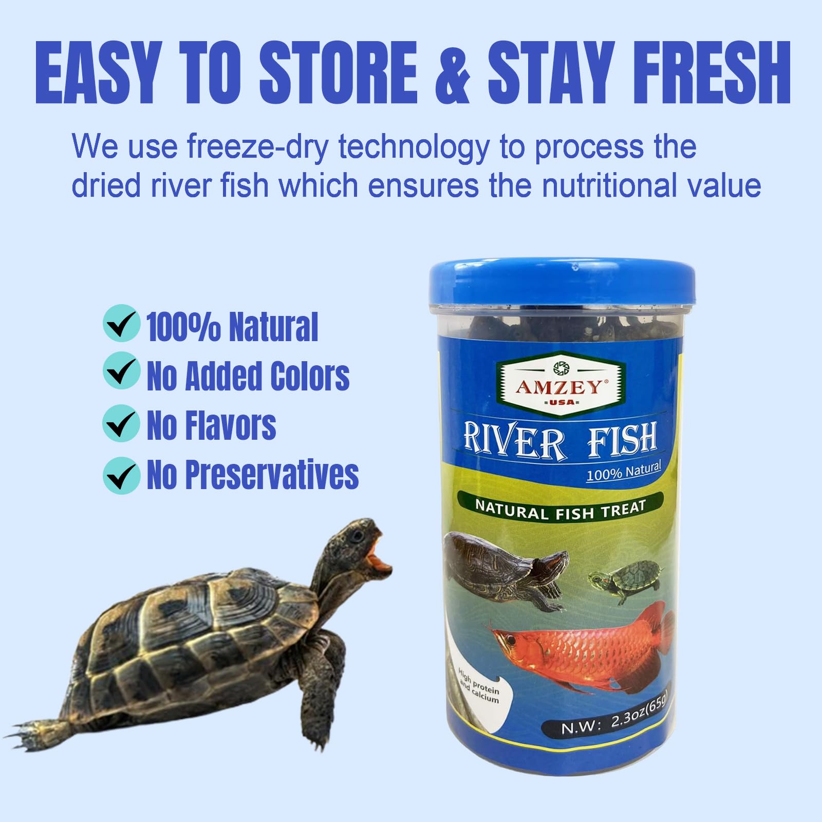Amzey Dried River Fish 2.3 oz - Natural Food for Turtles, Reptiles & Tropical Fish